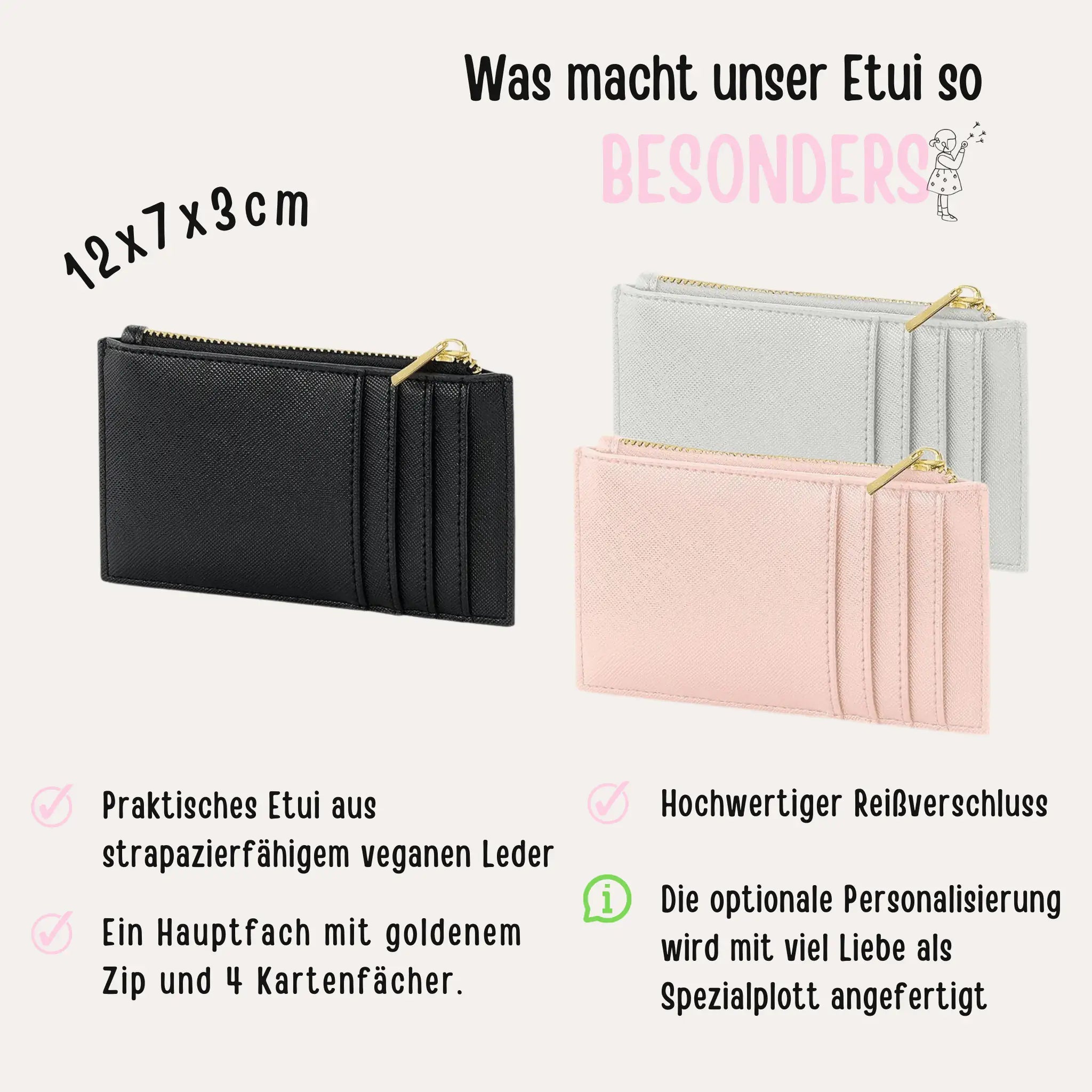 Cardholder - Schwarz, Rosa, Grau - wunderwunsch