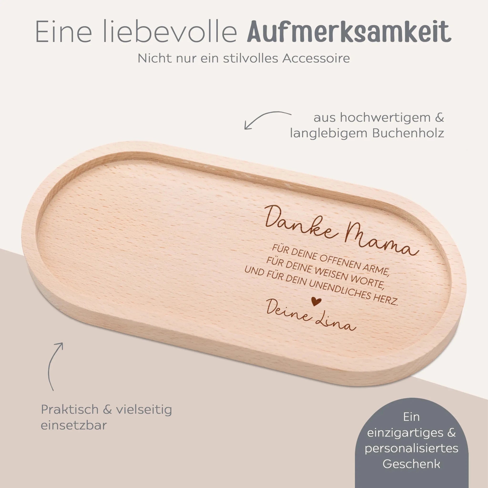 Deko Serviertablett aus Holz - Danke Mama - wunderwunsch