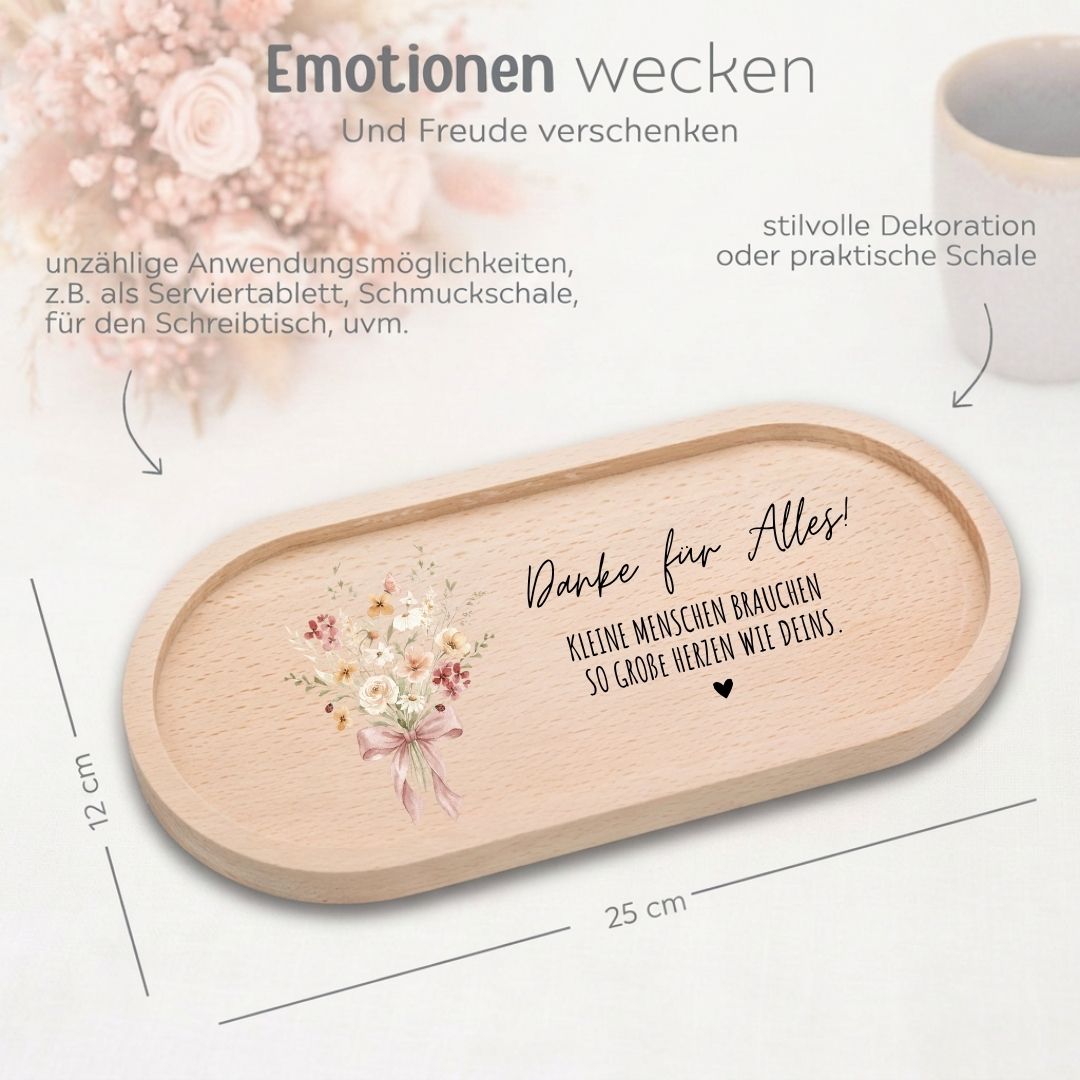 Deko Serviertablett aus Holz - Kleine Menschen große Herzen farbig - wunderwunsch