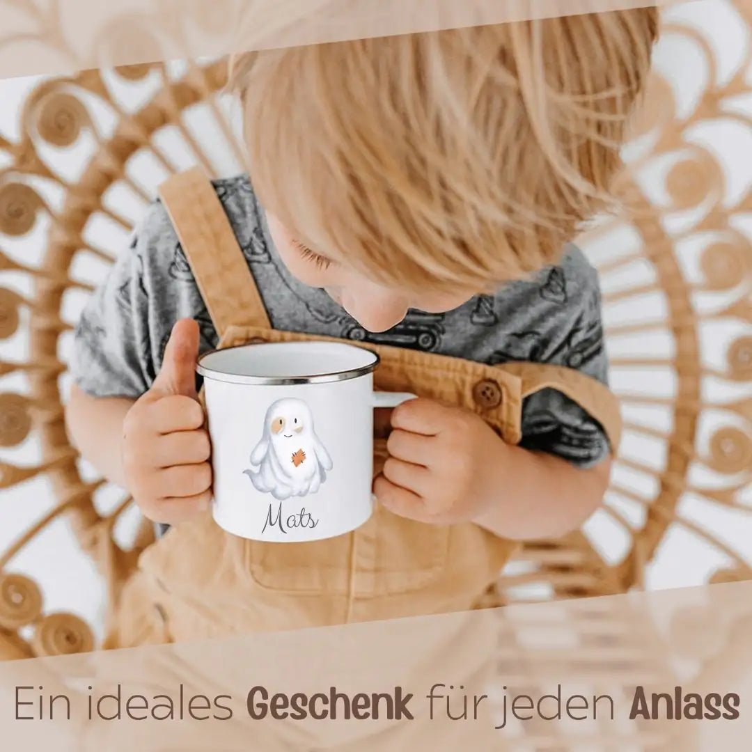 Emaille Kindertasse personalisiert - Halloween Aquarell - wunderwunsch