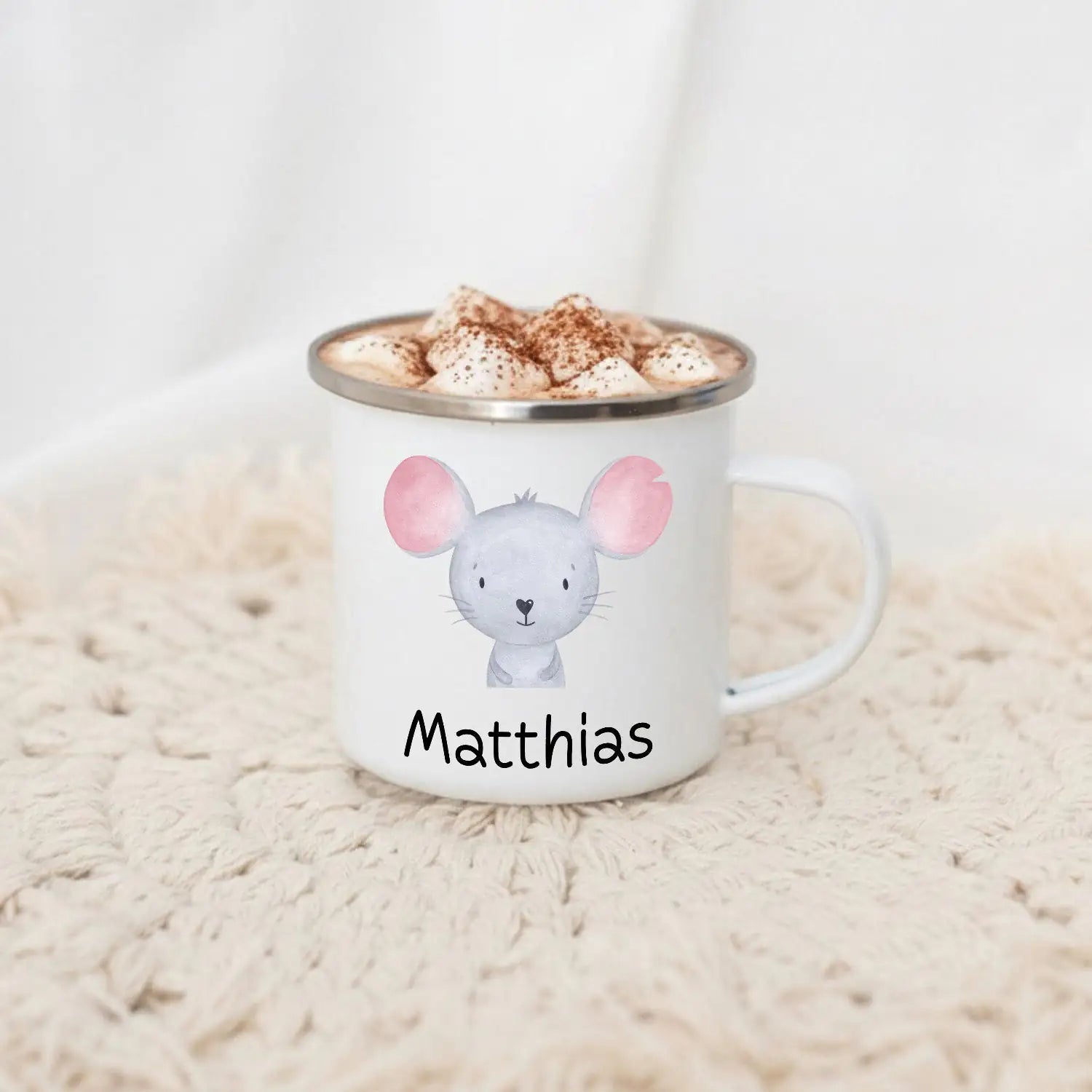 Emaille Kindertasse personalisiert - Tier Aquarell - wunderwunsch