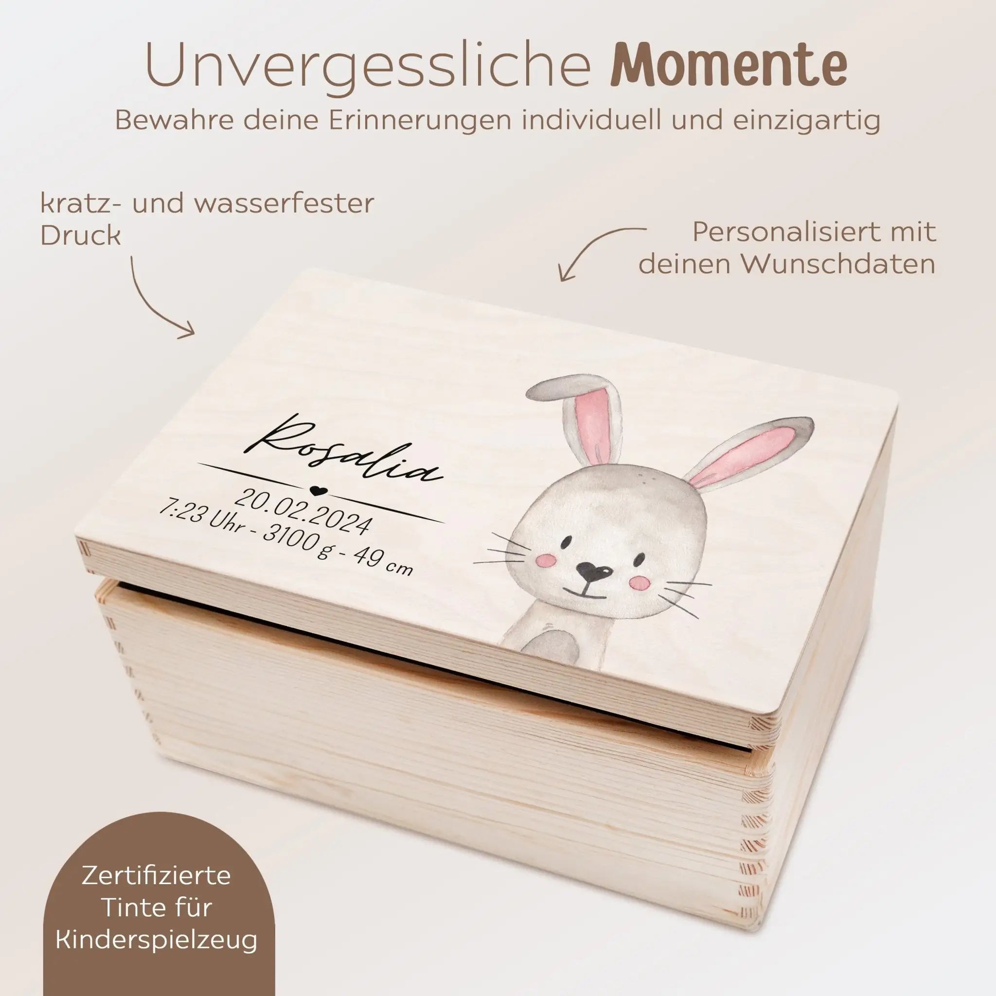 Erinnerungsbox Holz mit Wunschdaten – Tier Aquarell - wunderwunsch