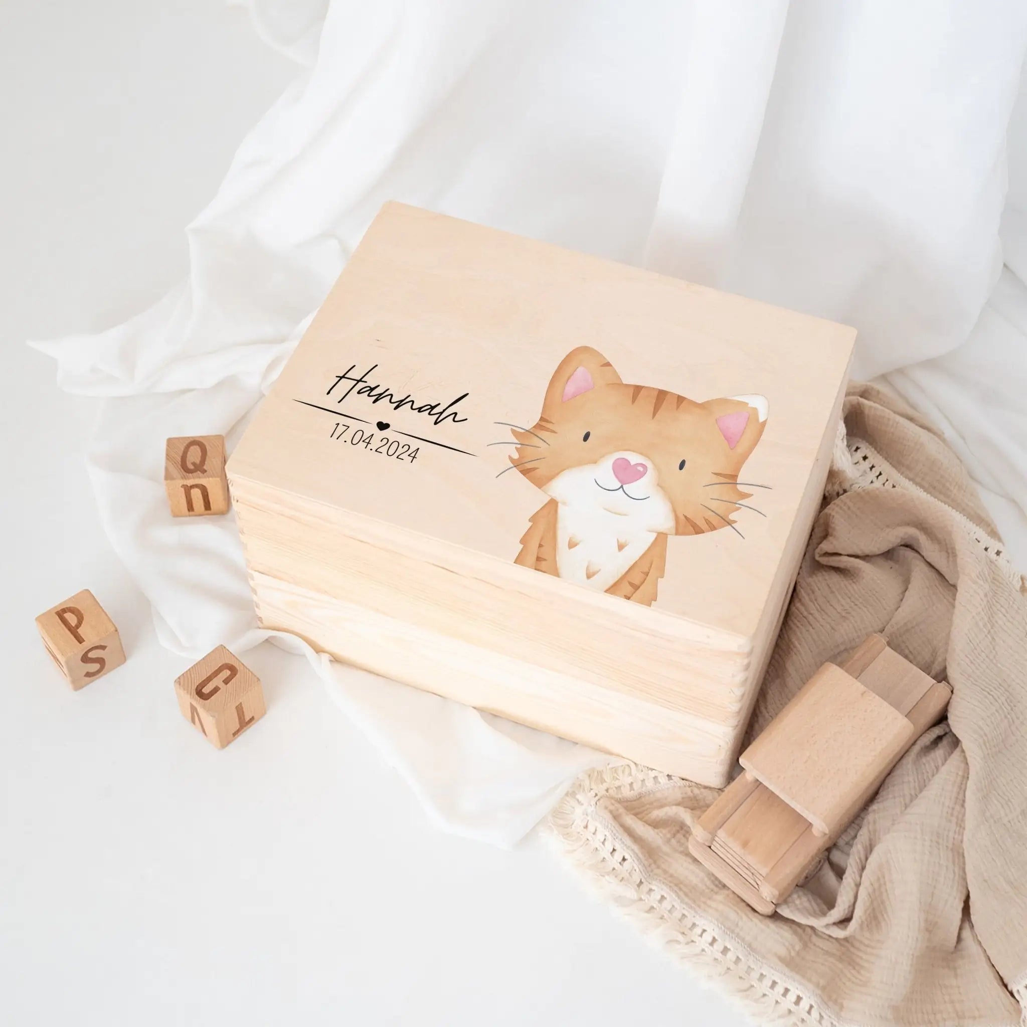 Erinnerungsbox Holz mit Wunschdaten – Tier Aquarell - wunderwunsch
