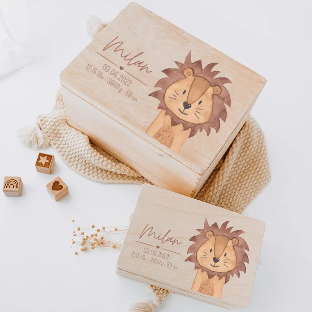 Erinnerungsbox Holz mit Wunschdaten – Tier Aquarell - wunderwunsch
