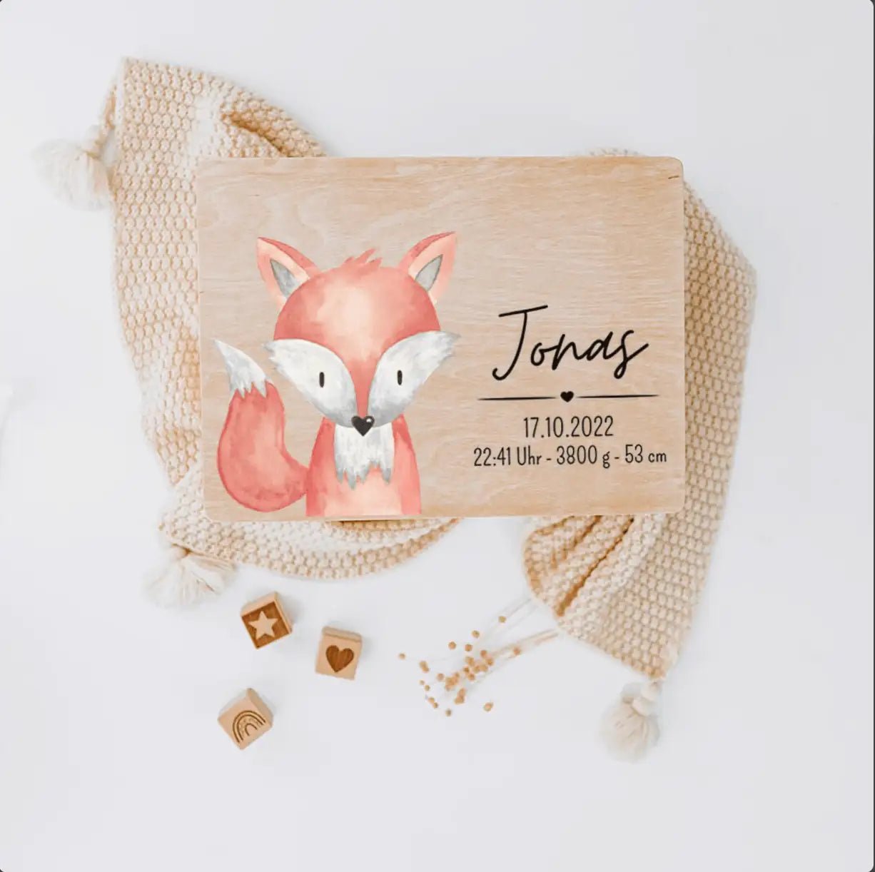 Erinnerungsbox Holz mit Wunschdaten – Tier Aquarell - wunderwunsch