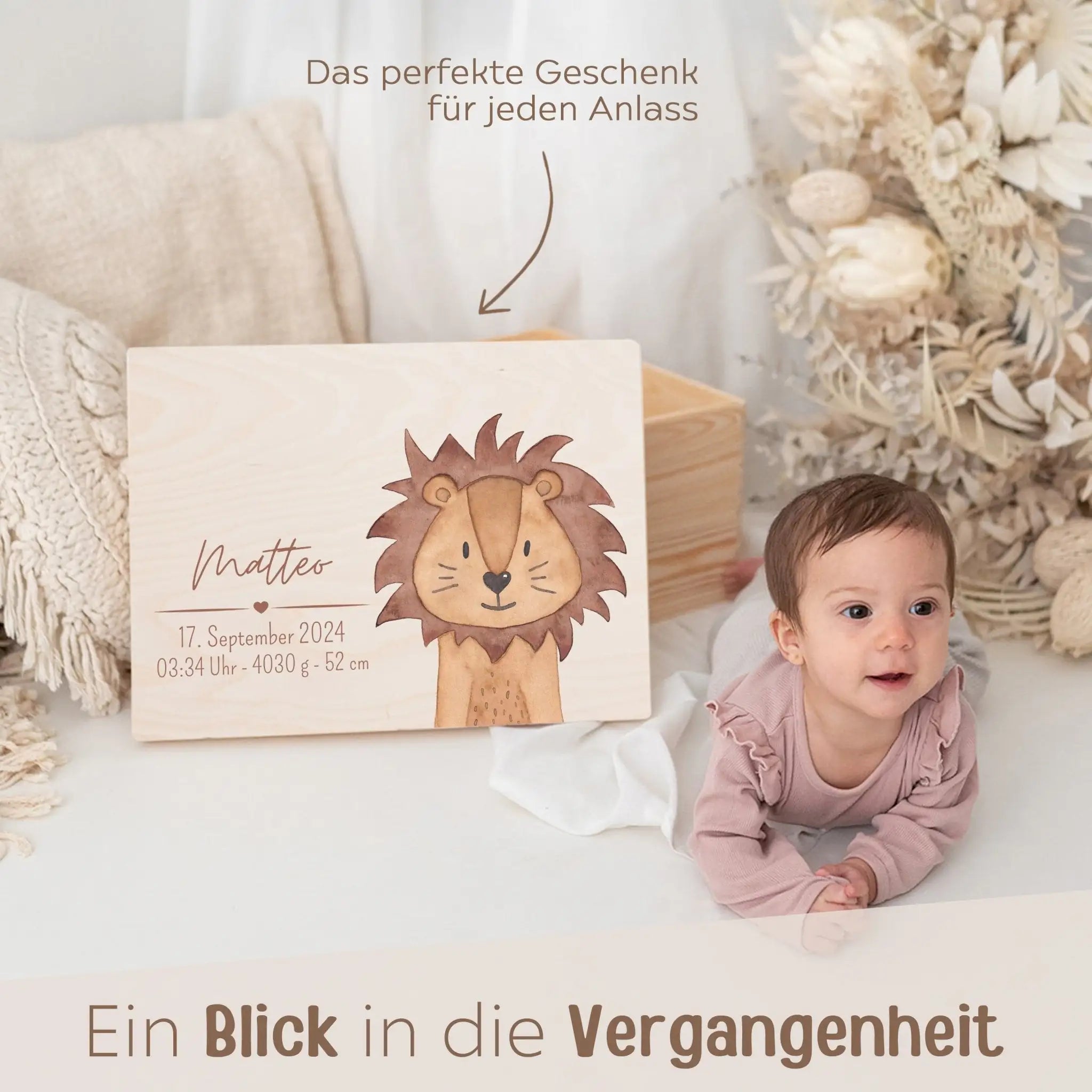 Erinnerungsbox Holz mit Wunschdaten – Tier Aquarell - wunderwunsch