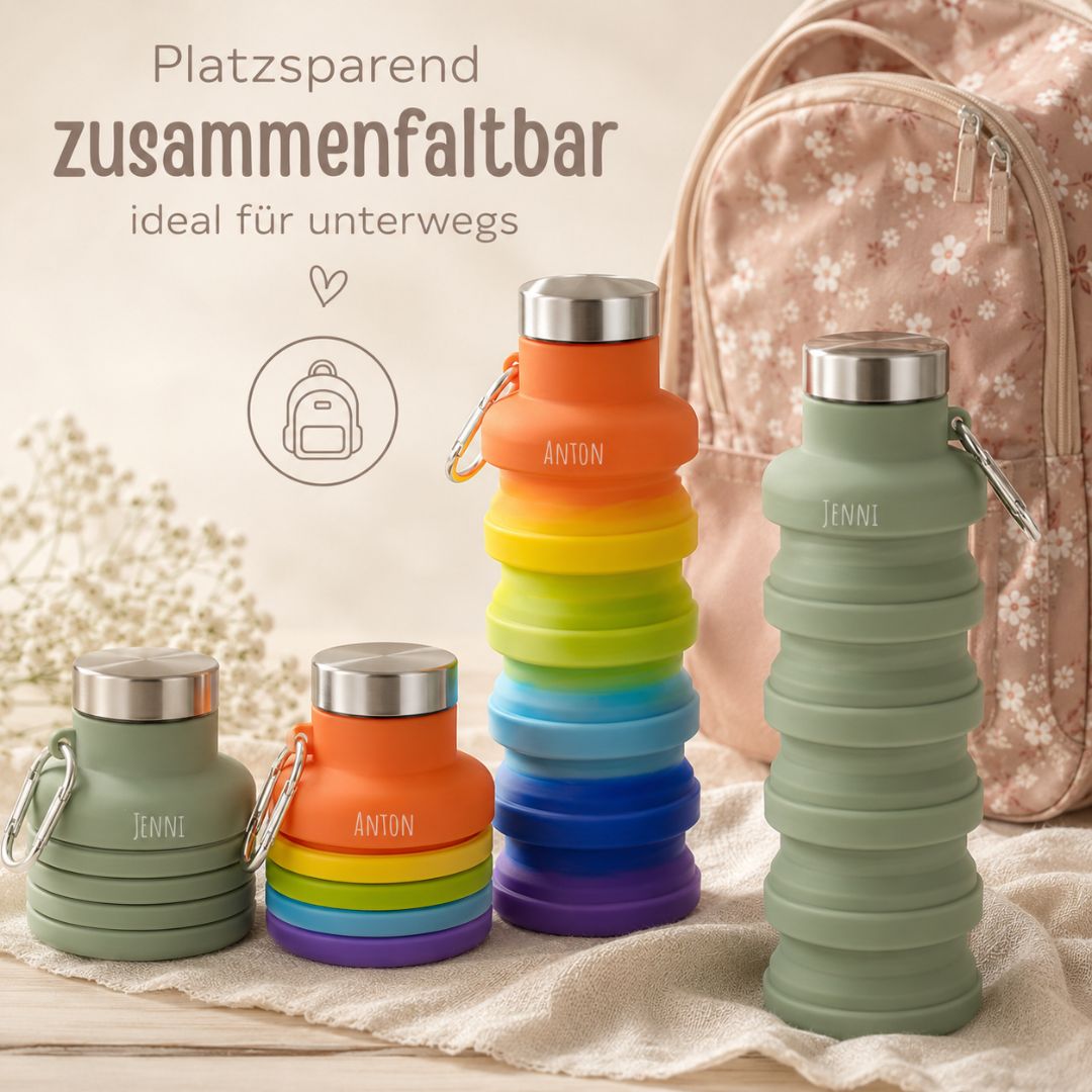 Faltbare Silikon Wasserflasche personalisiert - wunderwunsch