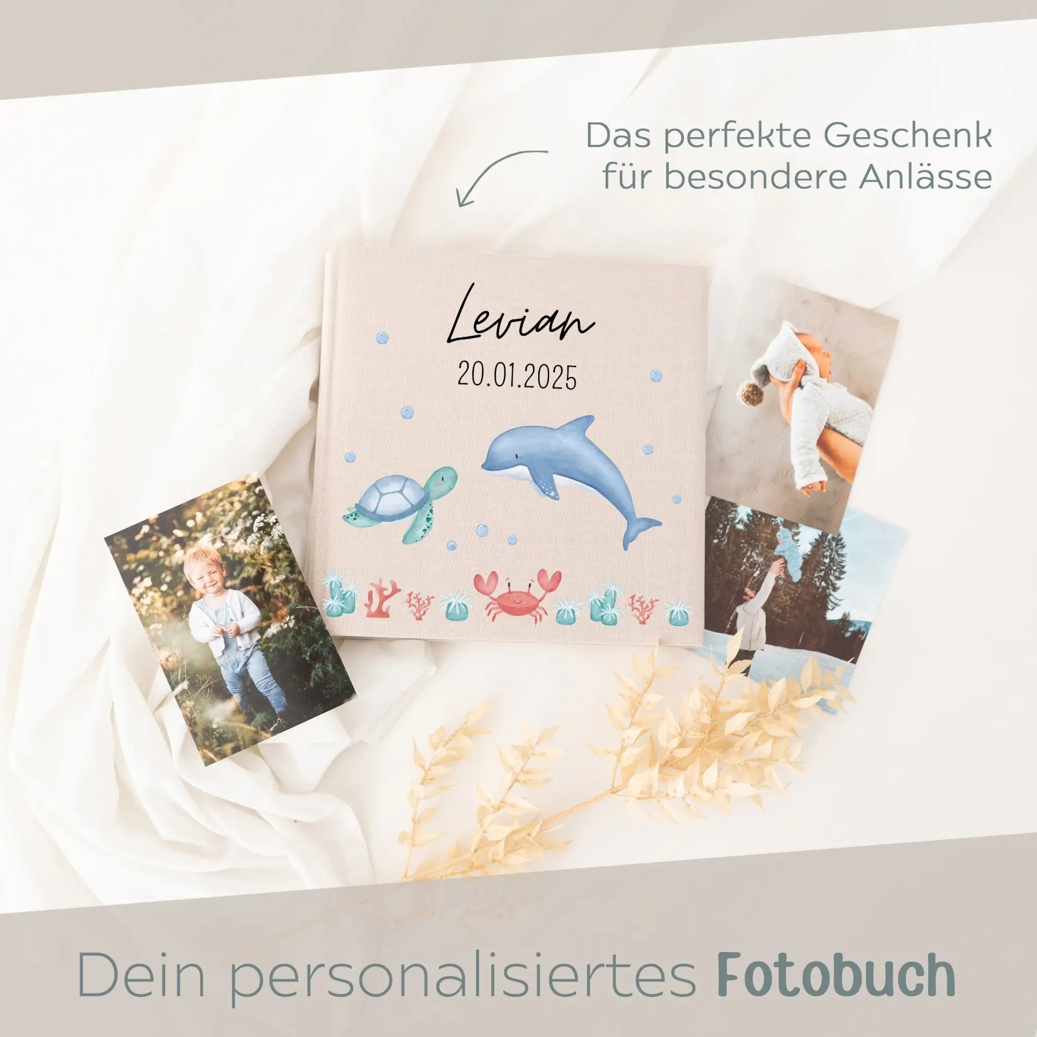 Fotoalbum mit Leineneinband - Meerestiere Aquarell - wunderwunsch