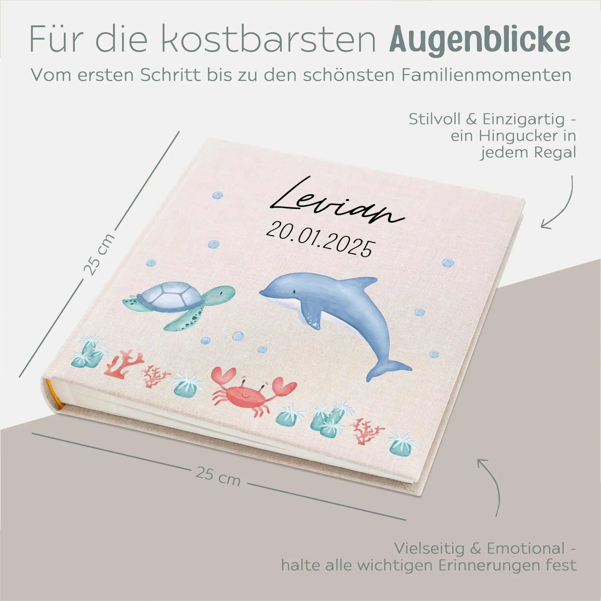 Fotoalbum mit Leineneinband - Meerestiere Aquarell - wunderwunsch