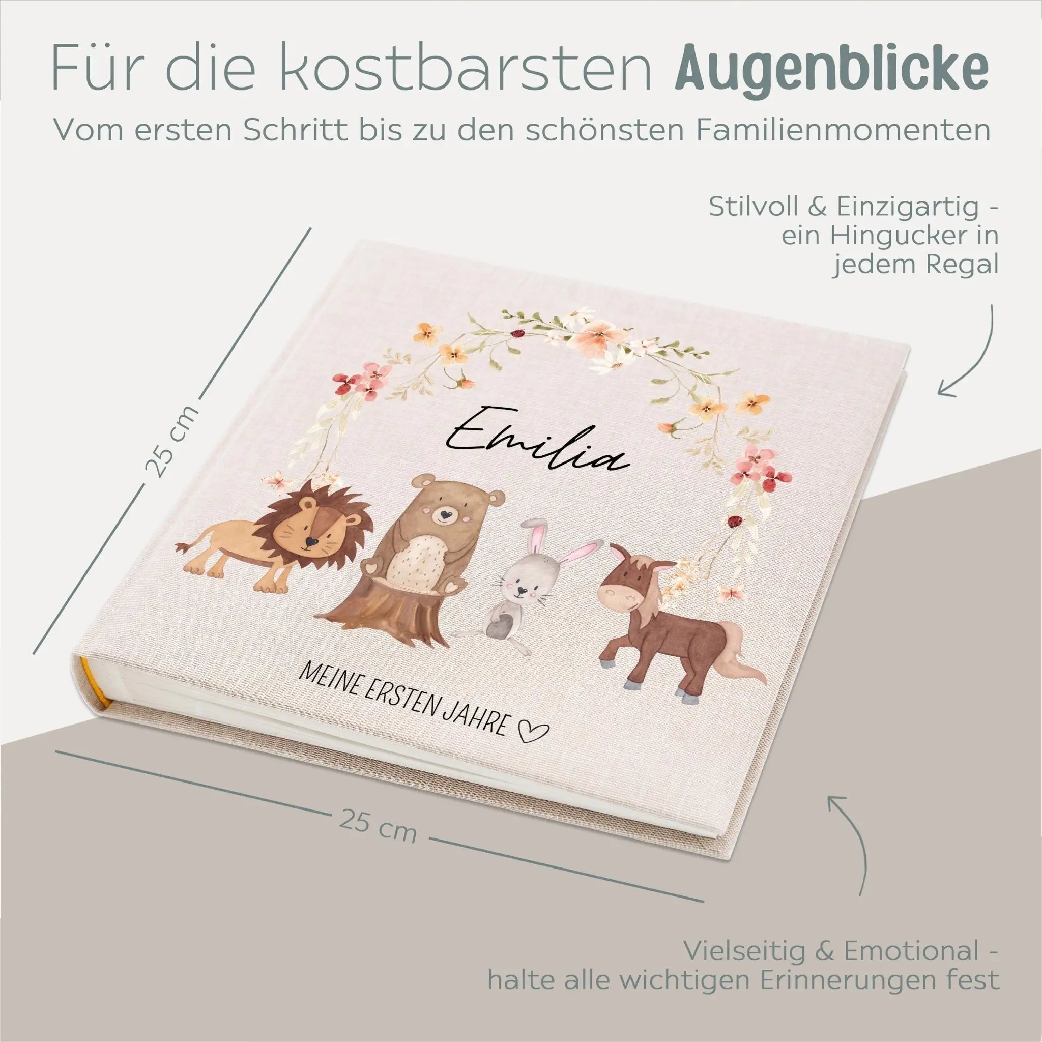 Fotoalbum mit Leineneinband - Tiere Blumenkreis Aquarell - wunderwunsch