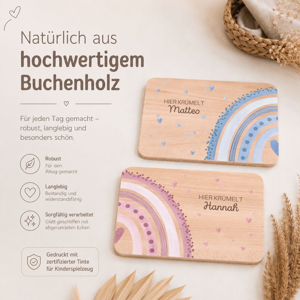 Frühstücksbrettchen Geschwister personalisiert - Regenbogen - wunderwunsch
