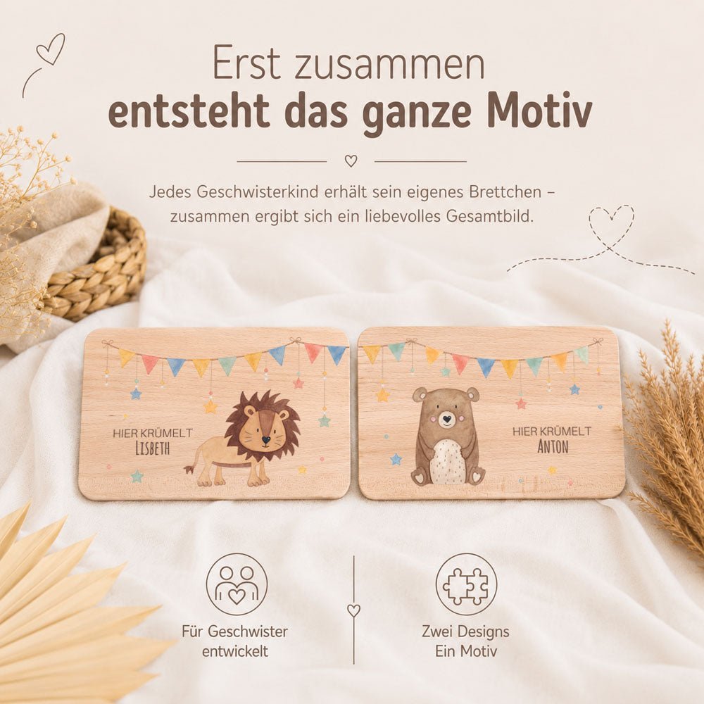Frühstücksbrettchen Geschwister personalisiert - Tiere Girlande - wunderwunsch