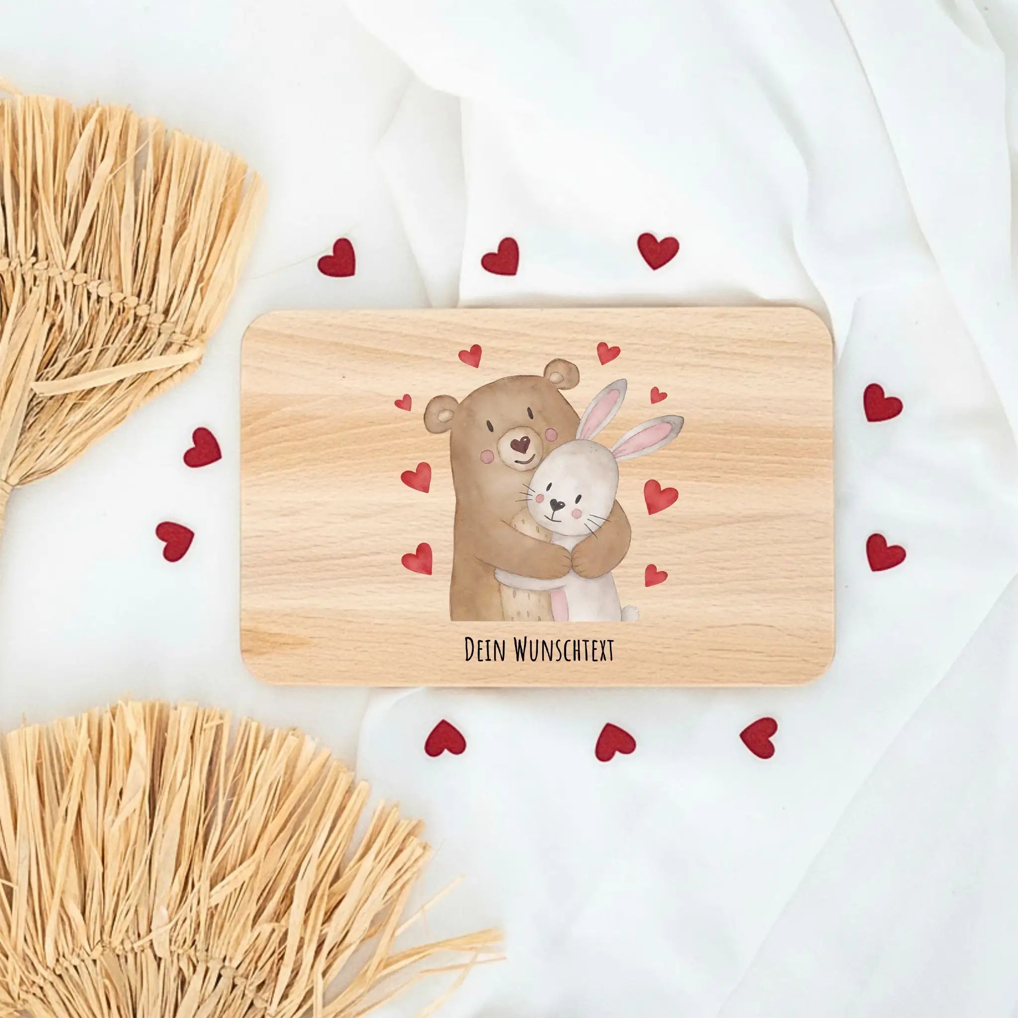 Frühstücksbrettchen personalisiert - Bär umarmt Hase - wunderwunsch