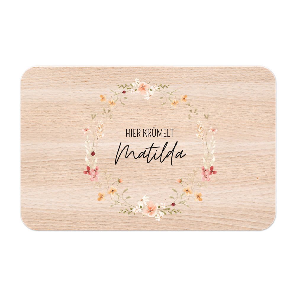 Frühstücksbrettchen personalisiert - Blumenkranz Aquarell - wunderwunsch