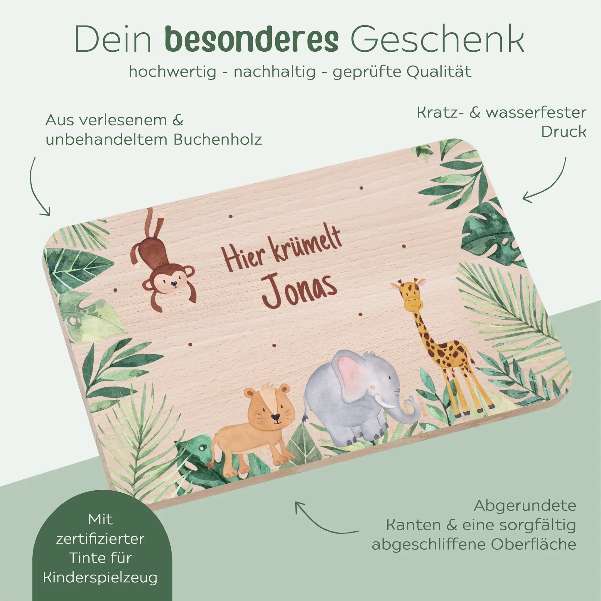 Frühstücksbrettchen personalisiert - Dschungel Tiere Aquarell - wunderwunsch