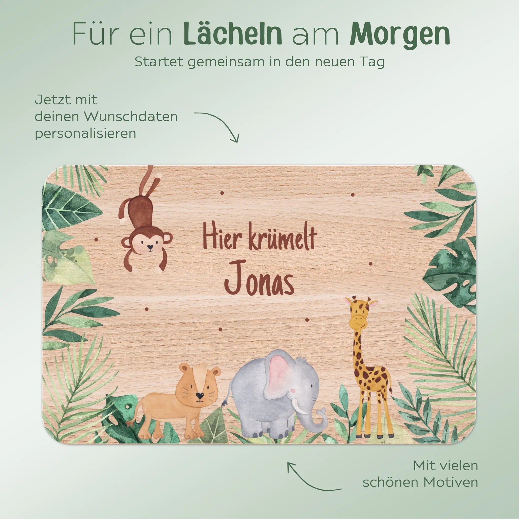 Frühstücksbrettchen personalisiert - Dschungel Tiere Aquarell - wunderwunsch