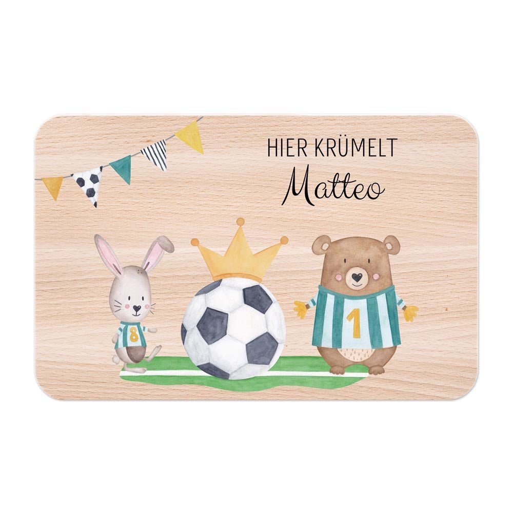 Frühstücksbrettchen personalisiert - Fußball Tiere Aquarell - wunderwunsch