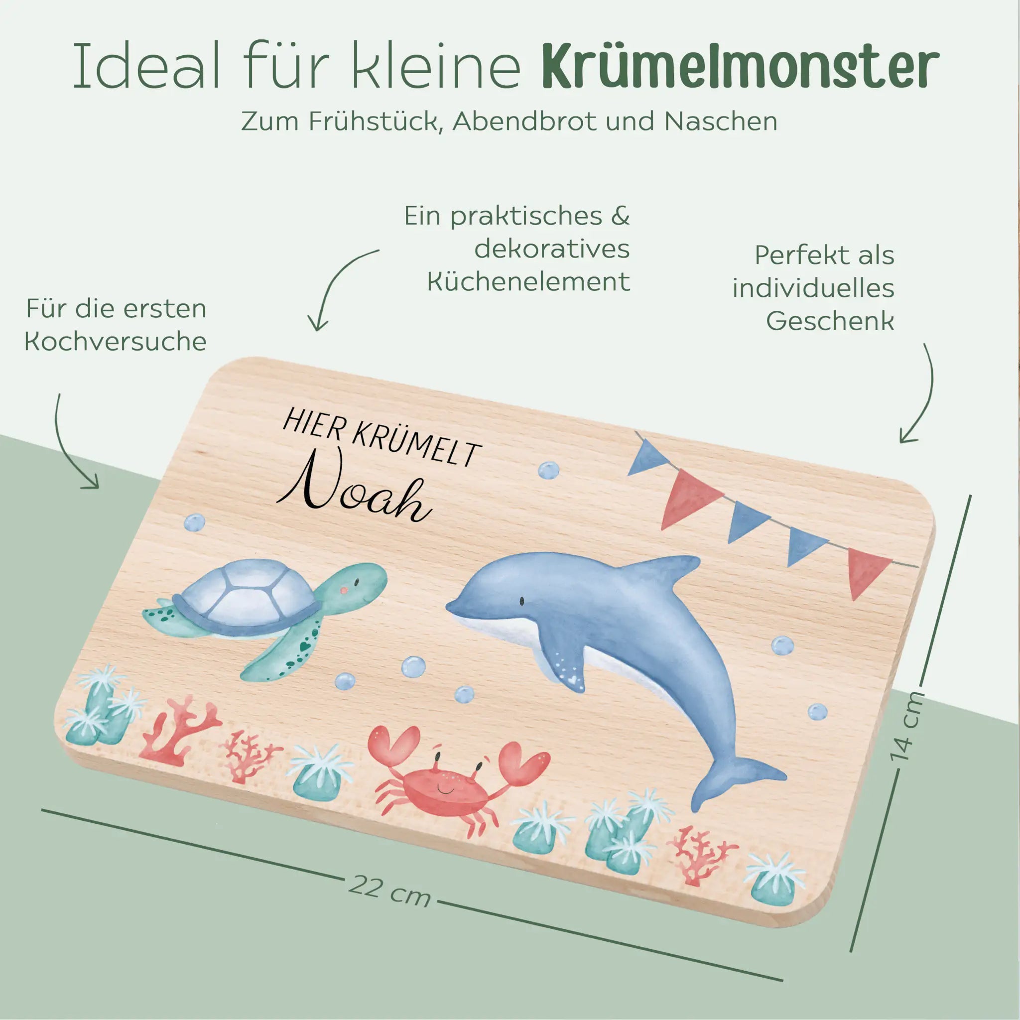 Frühstücksbrettchen personalisiert - Meeresfreunde Girlande Aquarell - wunderwunsch