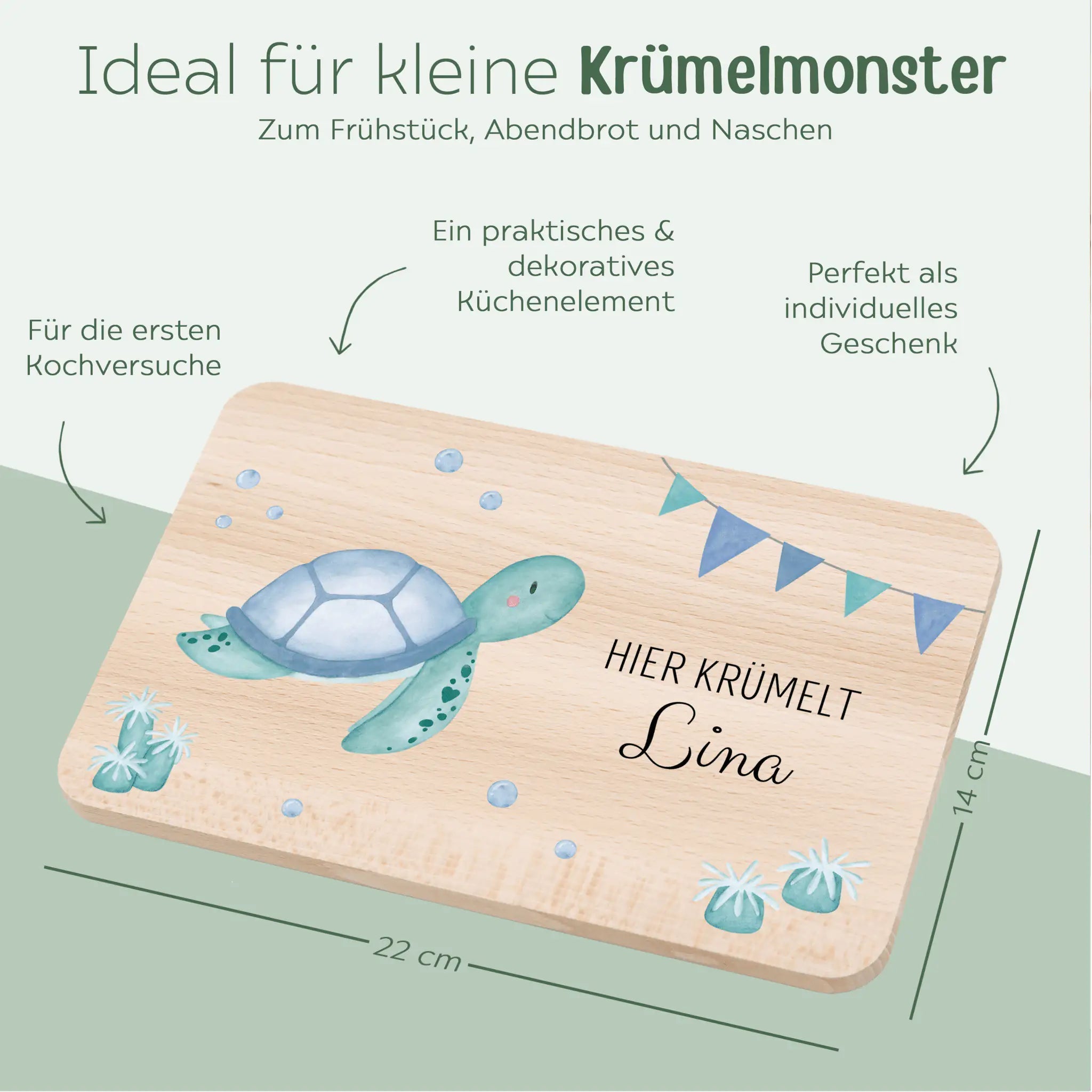 Frühstücksbrettchen personalisiert - Meerestier Girlande Aquarell - wunderwunsch
