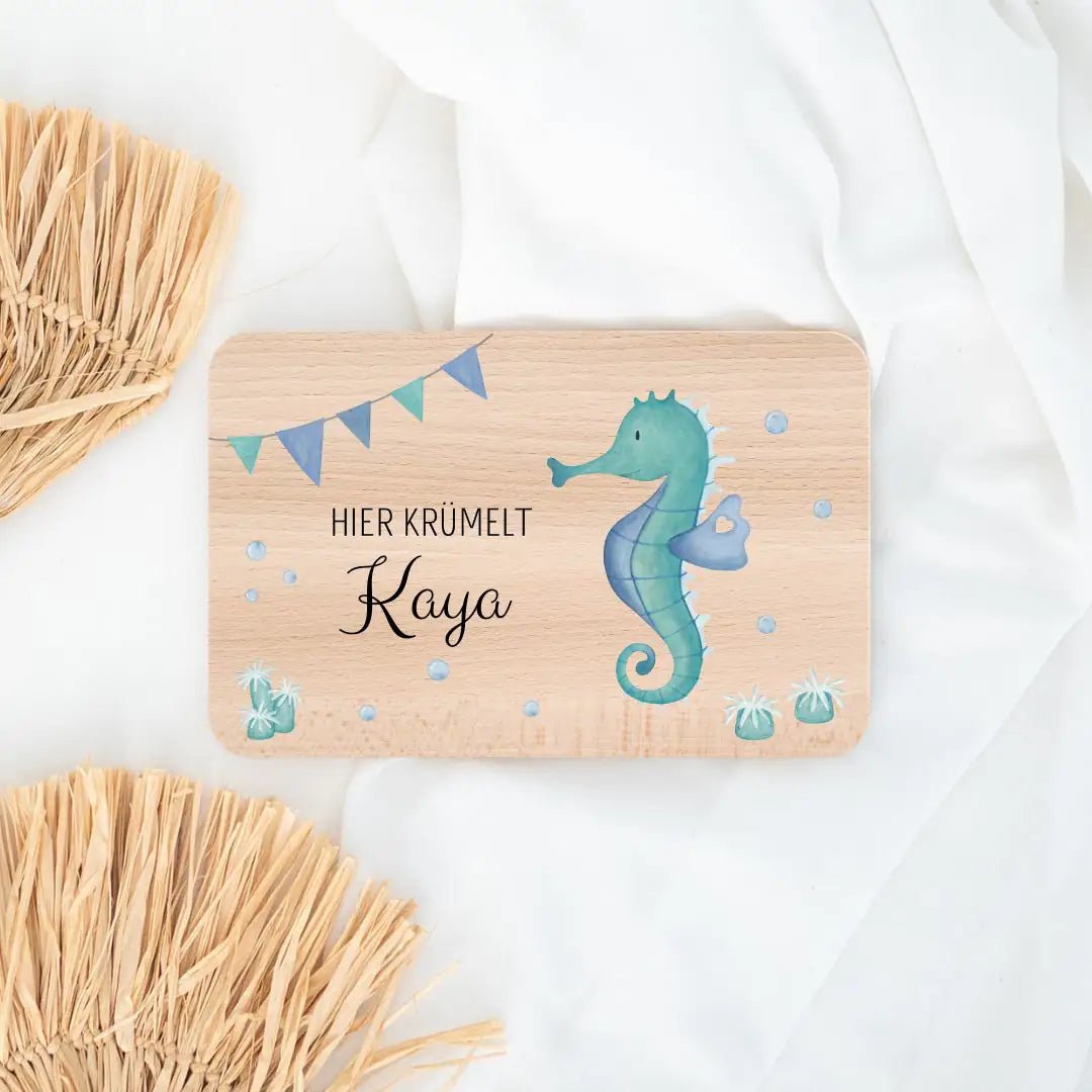 Frühstücksbrettchen personalisiert - Meerestier Girlande Aquarell - wunderwunsch