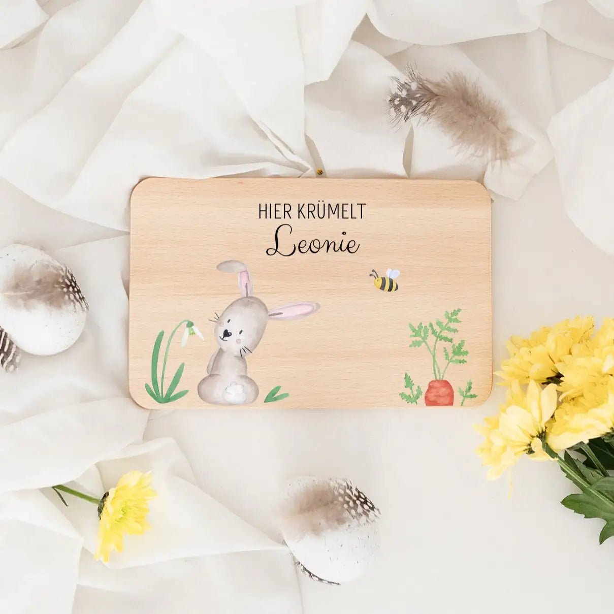 Frühstücksbrettchen personalisiert Osterhase und Eiersuche Aquarell - wunderwunsch