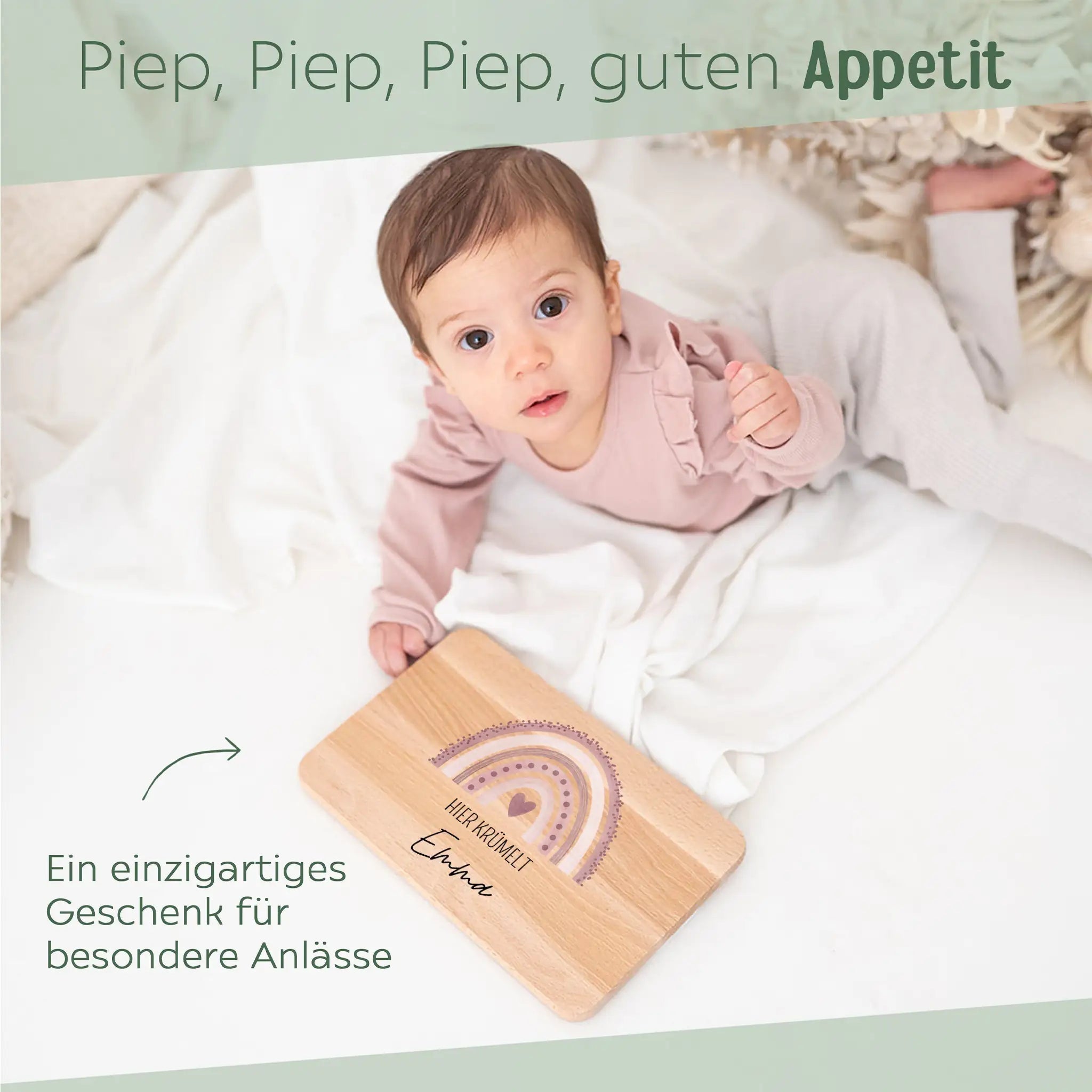 Frühstücksbrettchen personalisiert - Regenbogen Punkte Aquarell - wunderwunsch