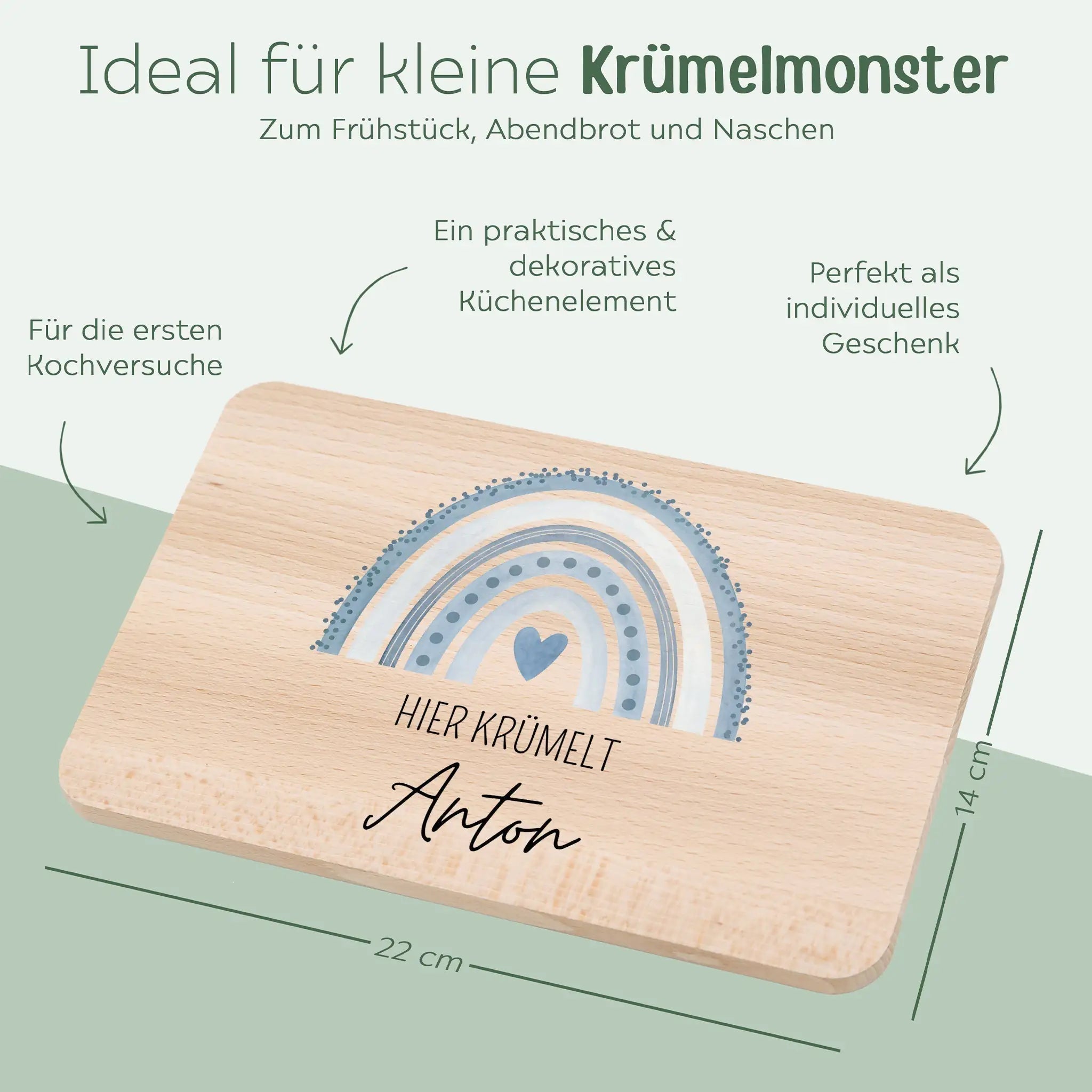 Frühstücksbrettchen personalisiert - Regenbogen Punkte Aquarell - wunderwunsch