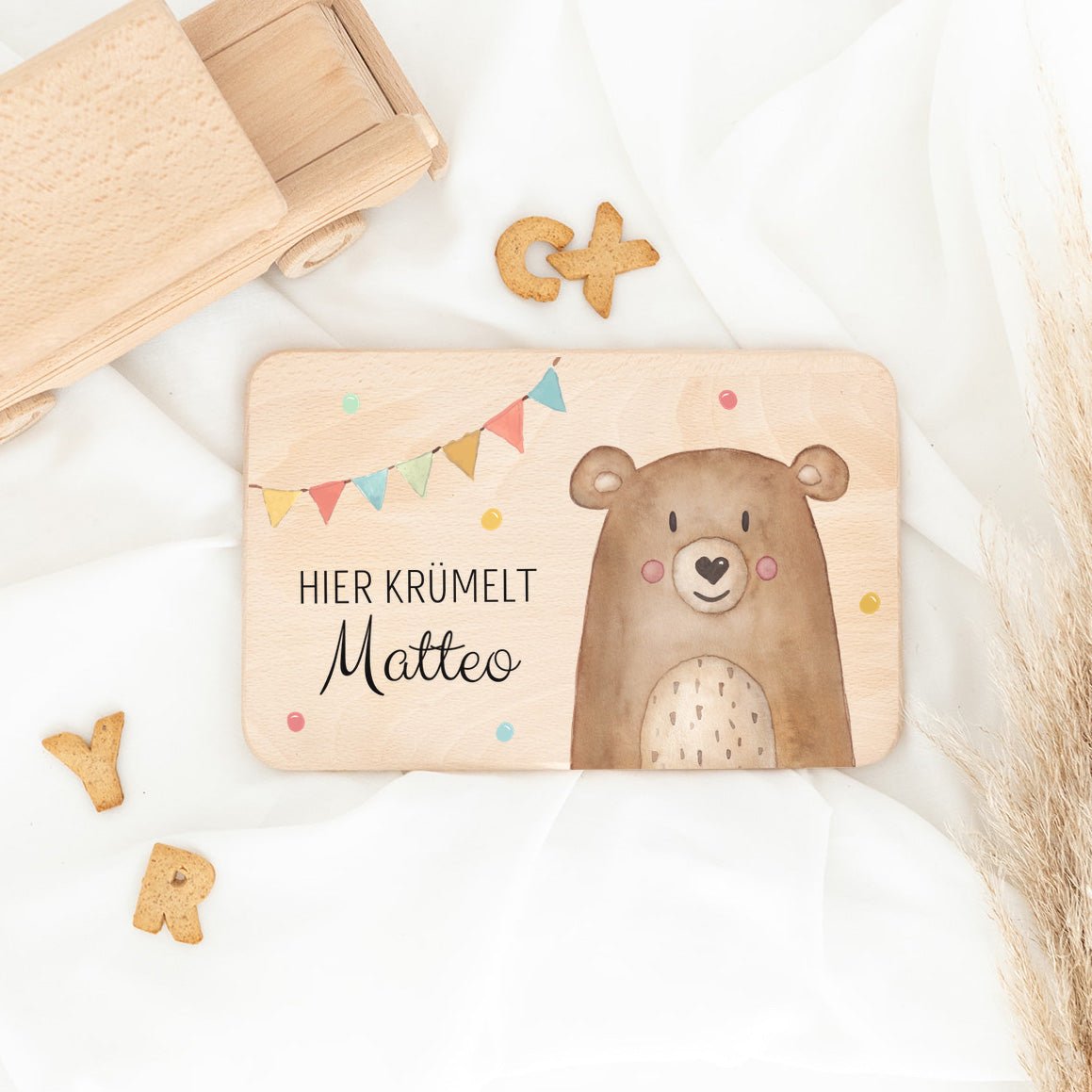 Frühstücksbrettchen personalisiert - Tier Girlande Aquarell - wunderwunsch