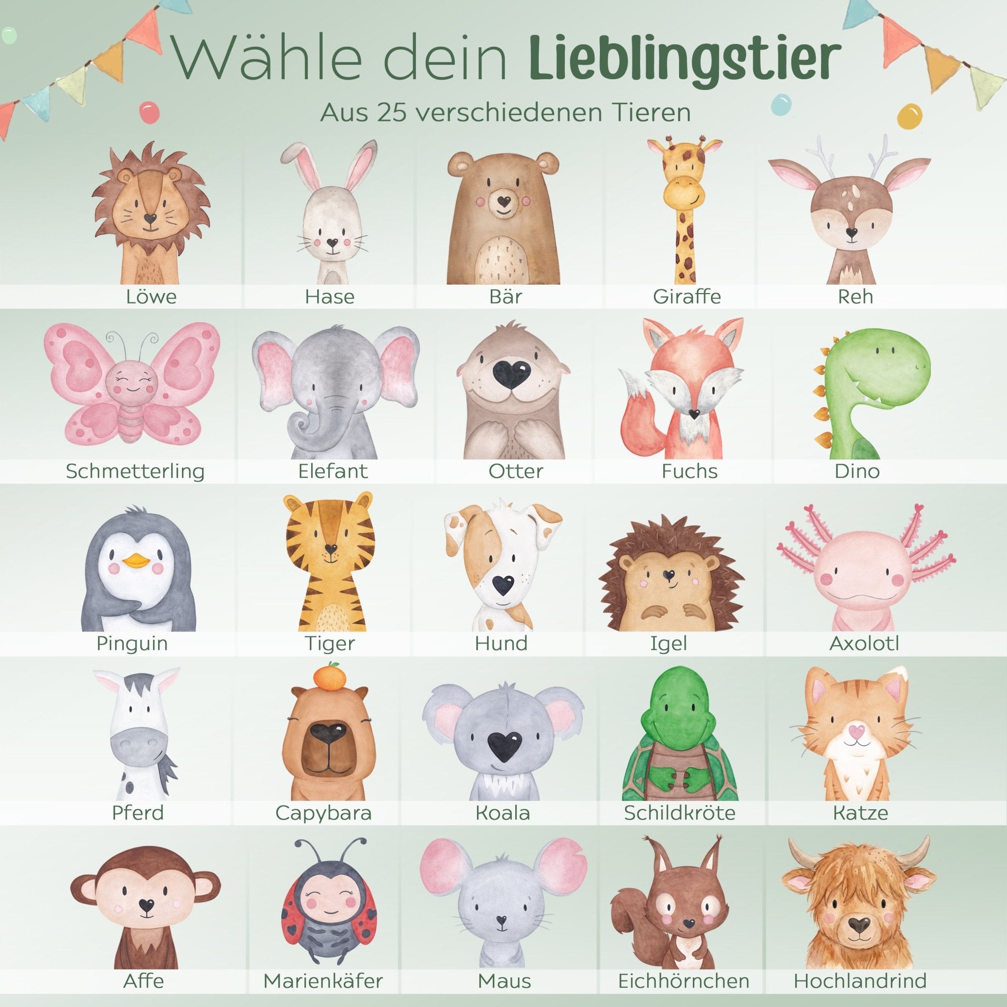 Frühstücksbrettchen personalisiert - Tier Girlande Aquarell - wunderwunsch