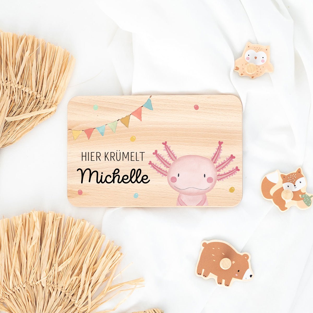 Frühstücksbrettchen personalisiert - Tier Girlande Aquarell - wunderwunsch