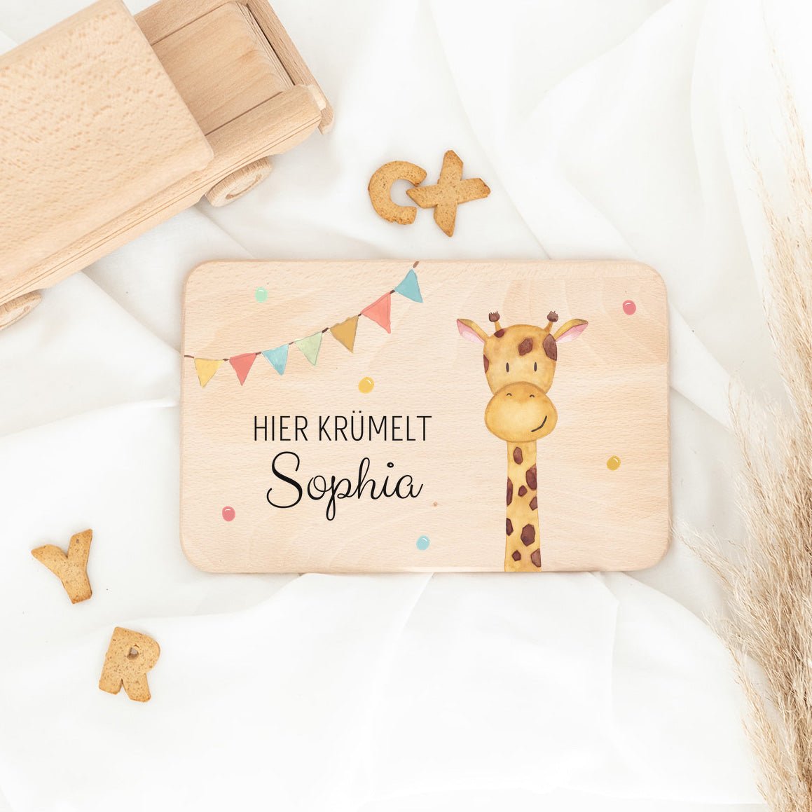 Frühstücksbrettchen personalisiert - Tier Girlande Aquarell - wunderwunsch