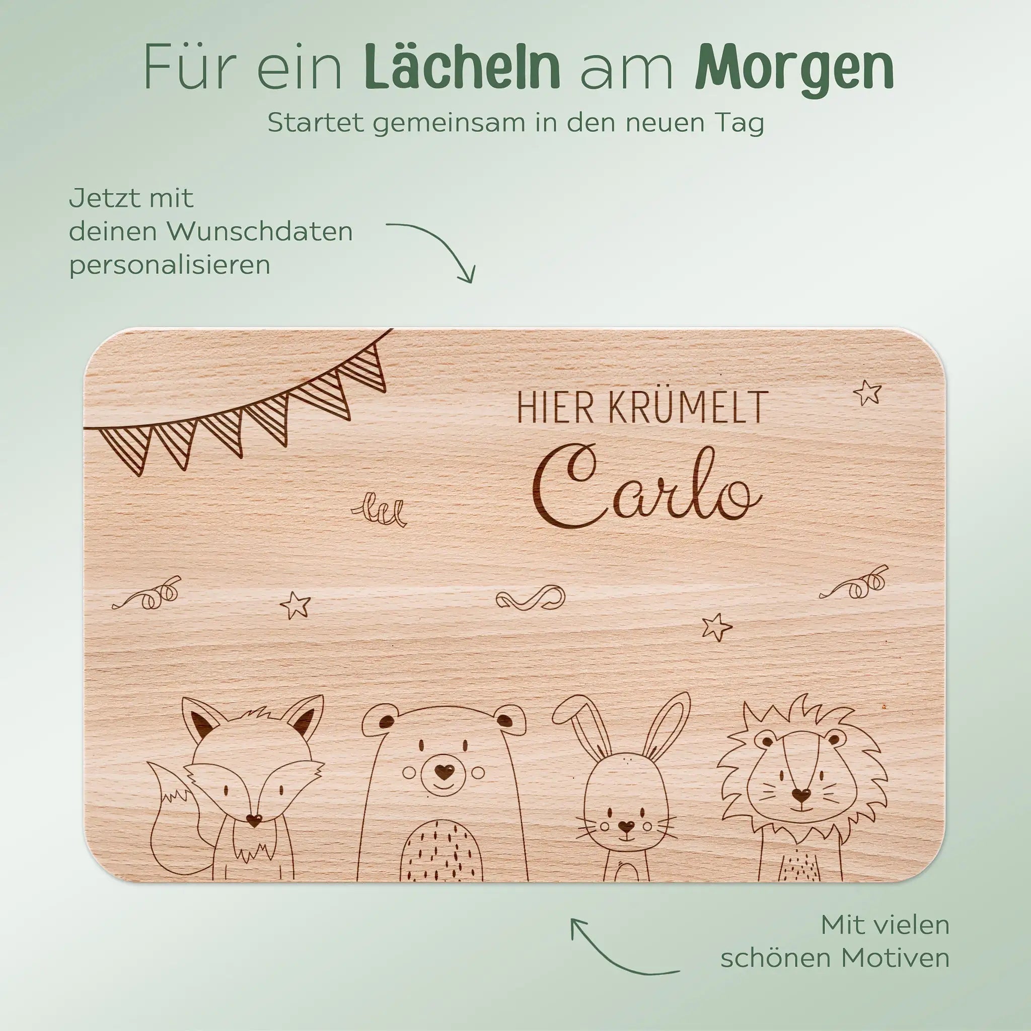 Frühstücksbrettchen personalisiert - Tiere Girlande Gravur - wunderwunsch