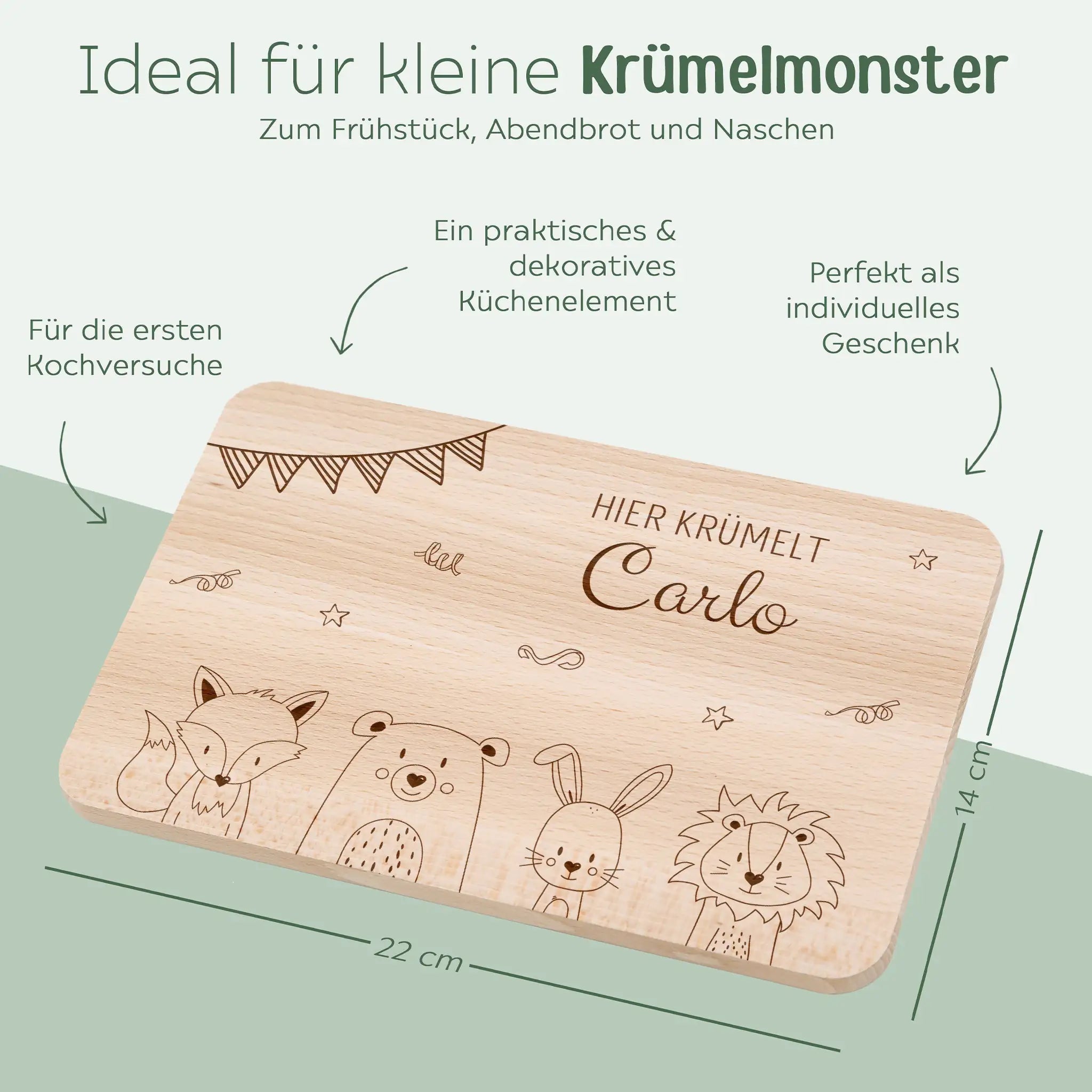 Frühstücksbrettchen personalisiert - Tiere Girlande Gravur - wunderwunsch