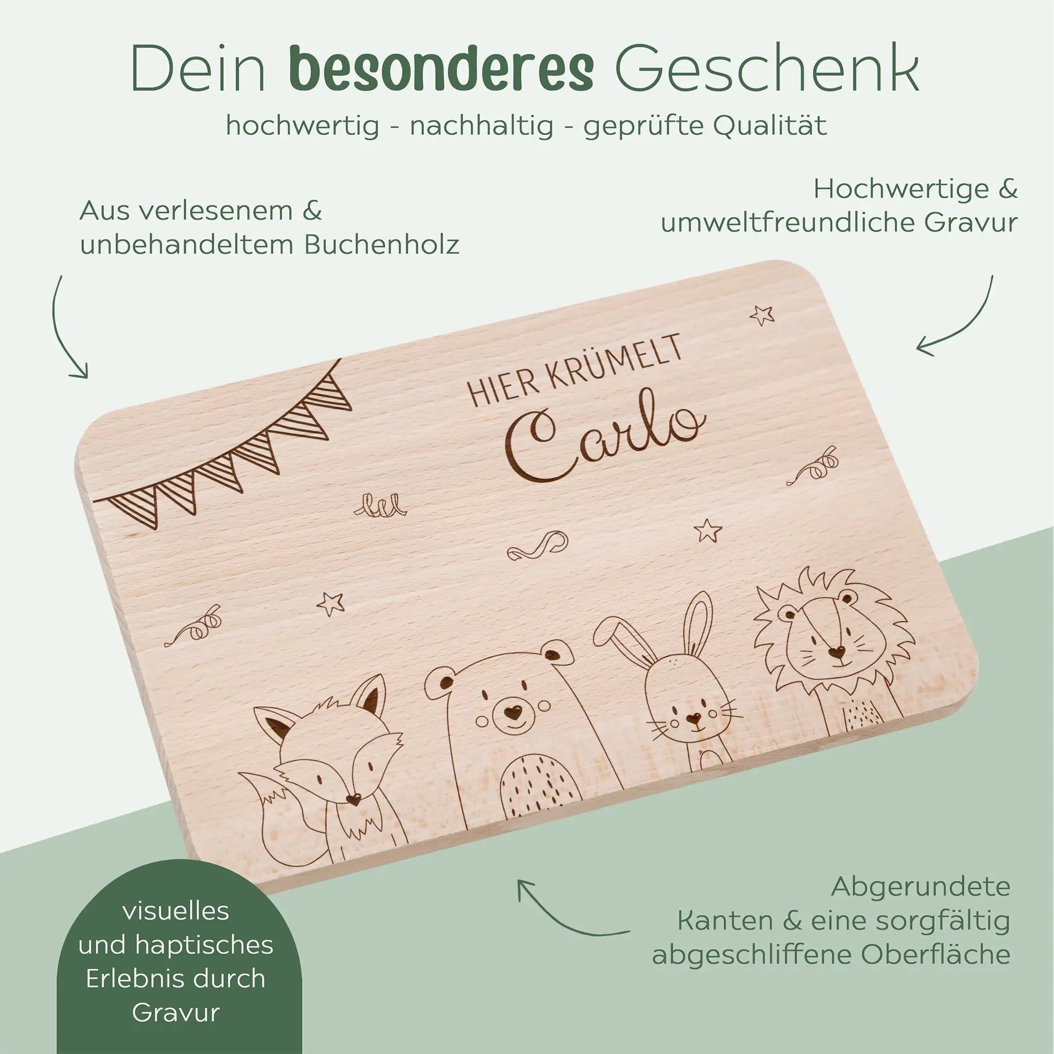 Frühstücksbrettchen personalisiert - Tiere Girlande Gravur - wunderwunsch