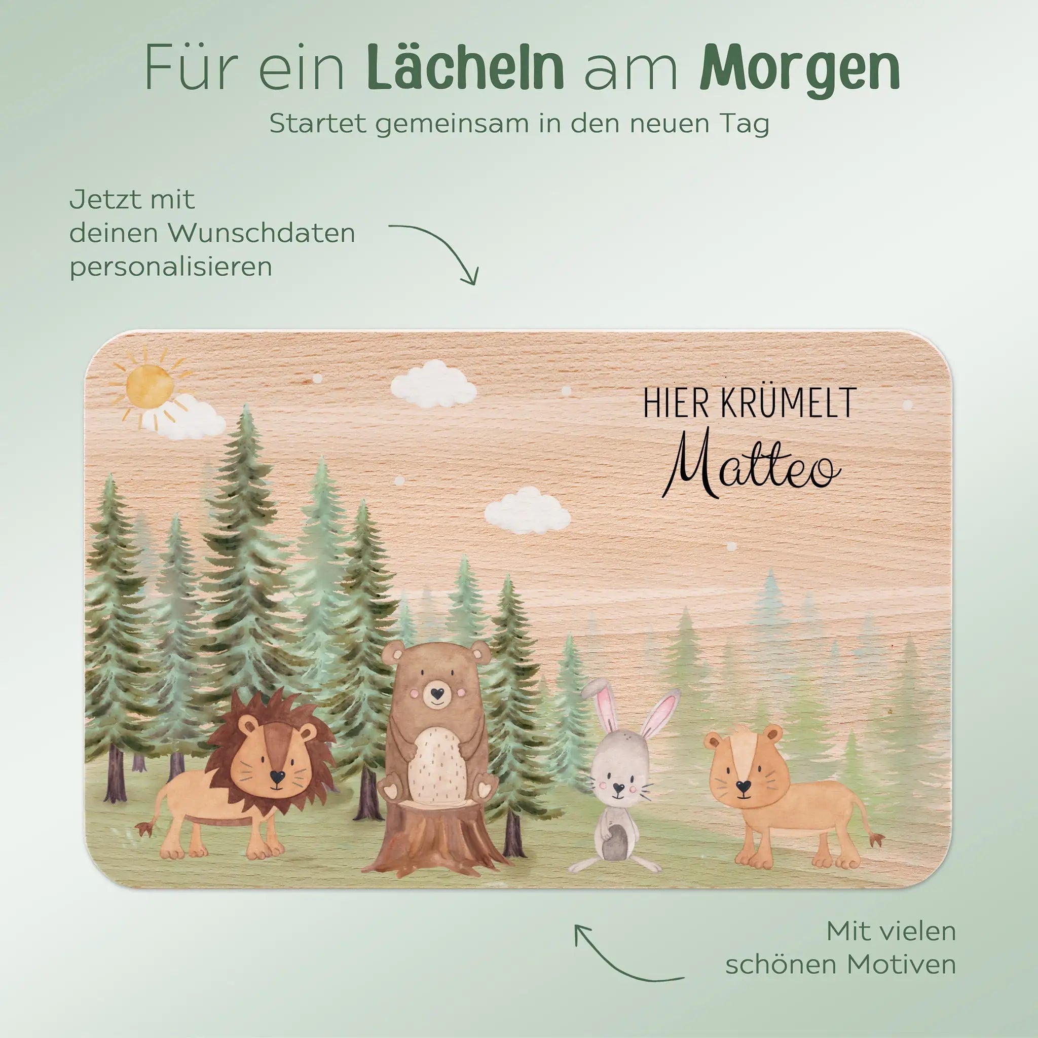 Frühstücksbrettchen personalisiert - Tiere Nadelwald Aquarell - wunderwunsch