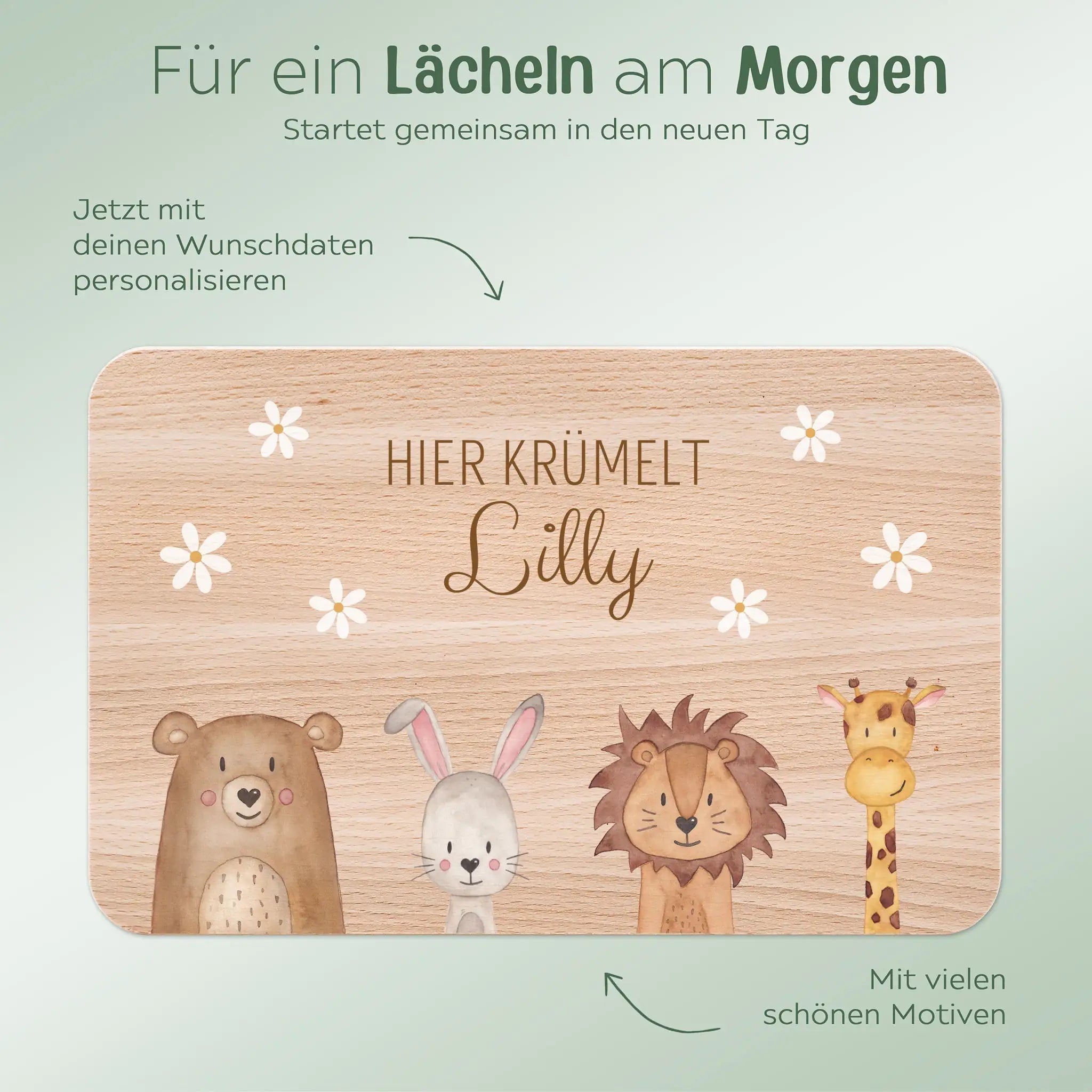 Frühstücksbrettchen personalisiert - Tiere unten Variationen - wunderwunsch
