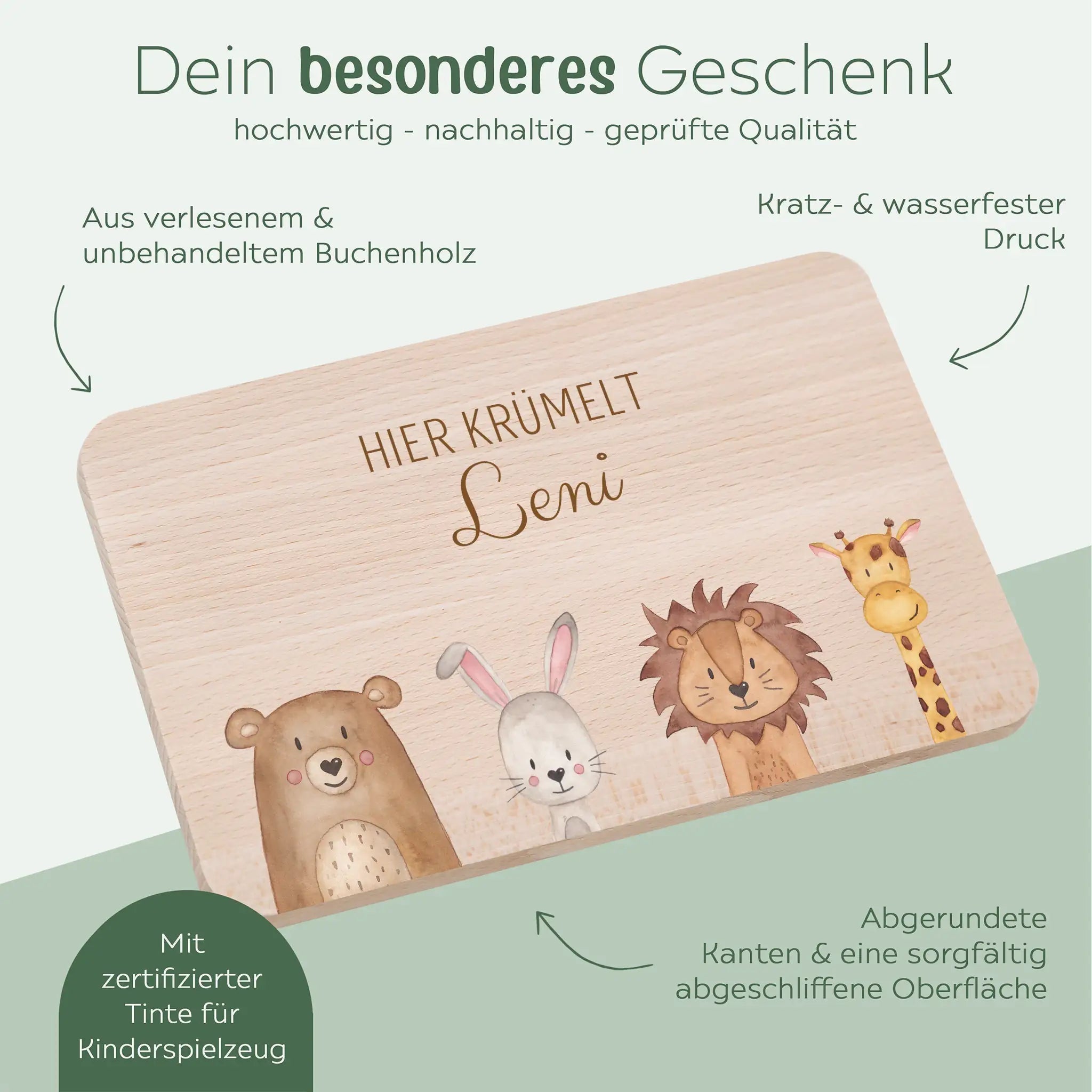 Frühstücksbrettchen personalisiert - Tiere unten Variationen - wunderwunsch
