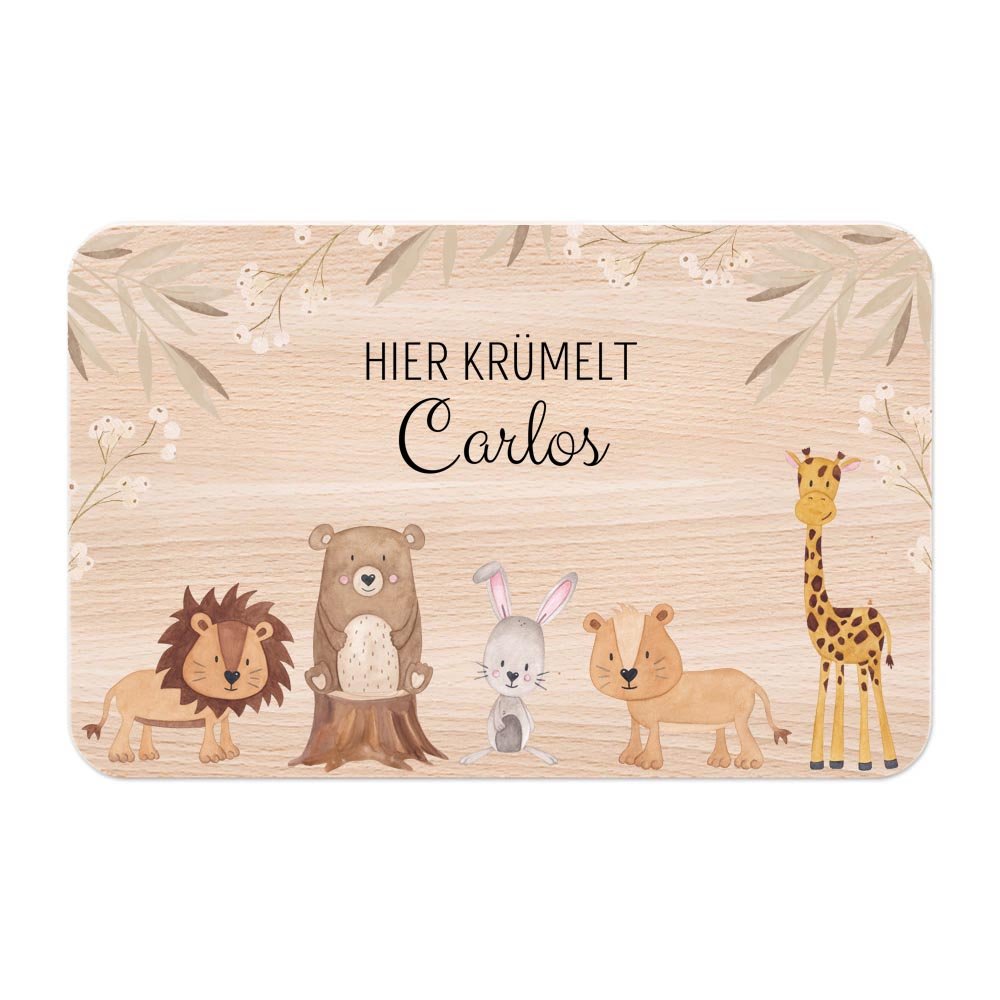 Frühstücksbrettchen personalisiert - Tiere Zweige beige Aquarell - wunderwunsch