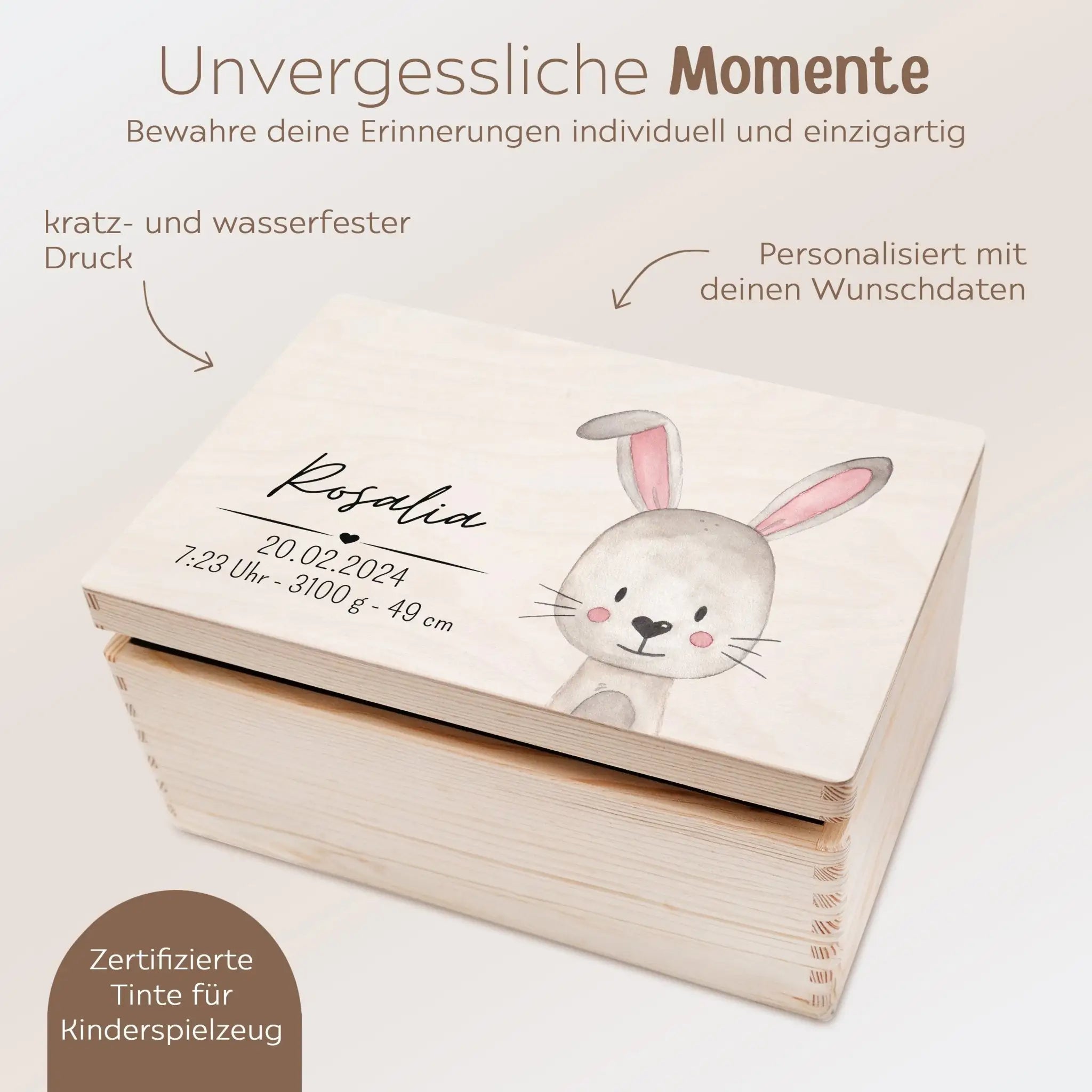 Geburts - Bundle - Erinnerungsbox Holz + LED Nachtlicht + Greifling personalisiert - Tier Aquarell - wunderwunsch