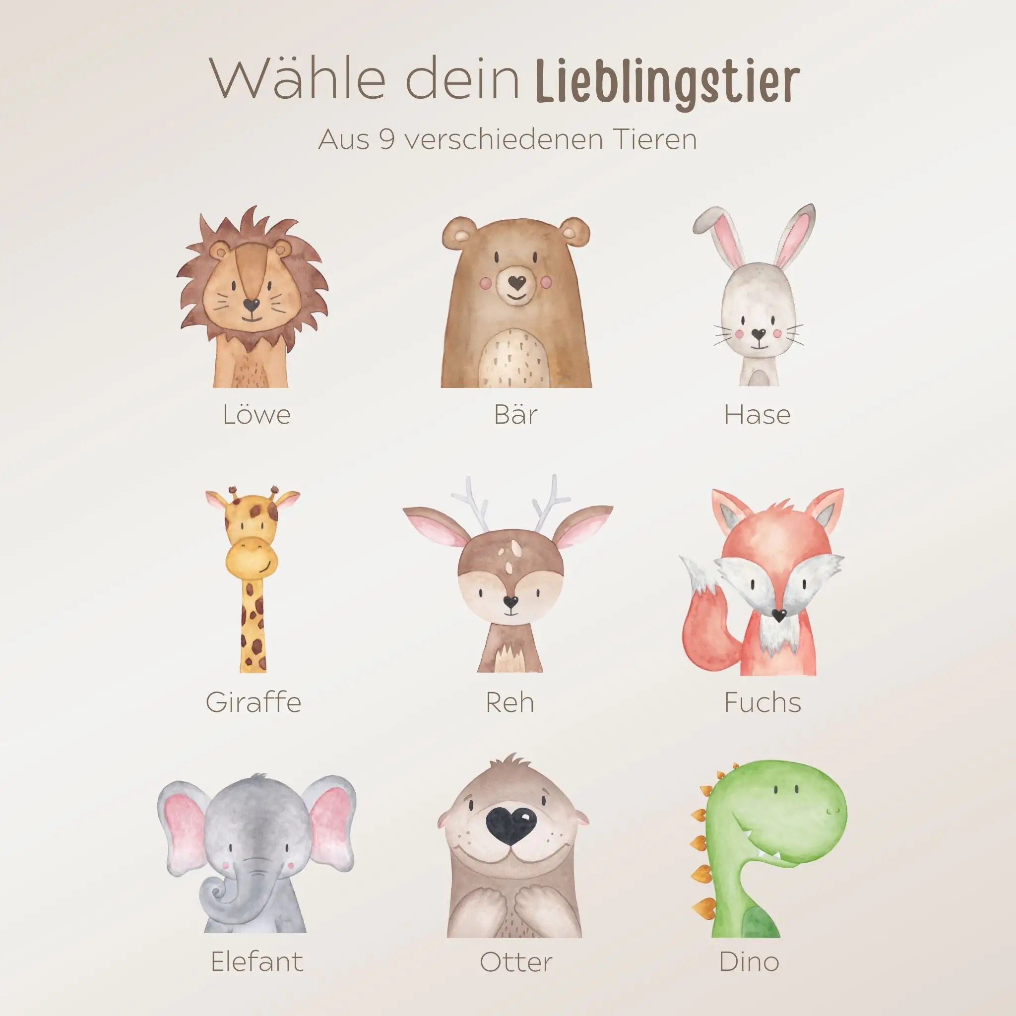 Geburts - Bundle - Erinnerungsbox Holz + LED Nachtlicht + Greifling personalisiert - Tier Aquarell - wunderwunsch
