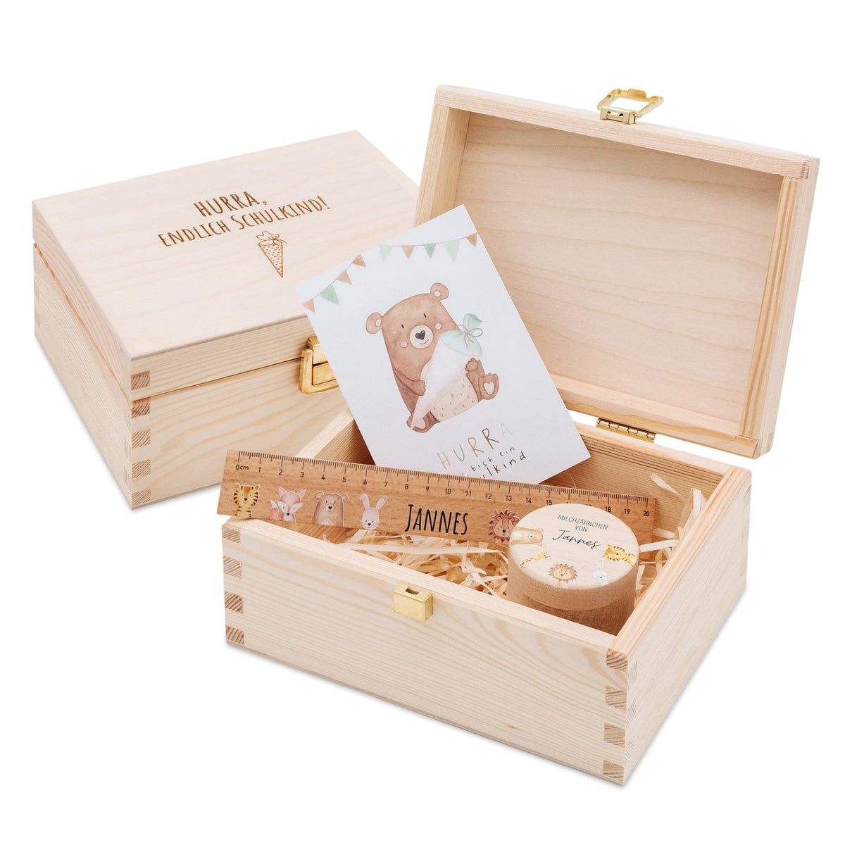 Geschenkbox Schulkind - Lineal + Zahndose + Postkarte - wunderwunsch