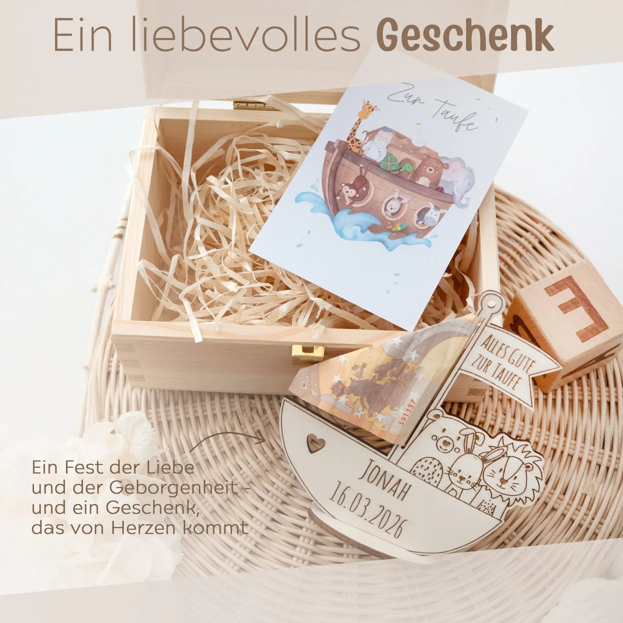 Geschenkbox Taufe - Arche Noah Geldgeschenk + Postkarte - wunderwunsch