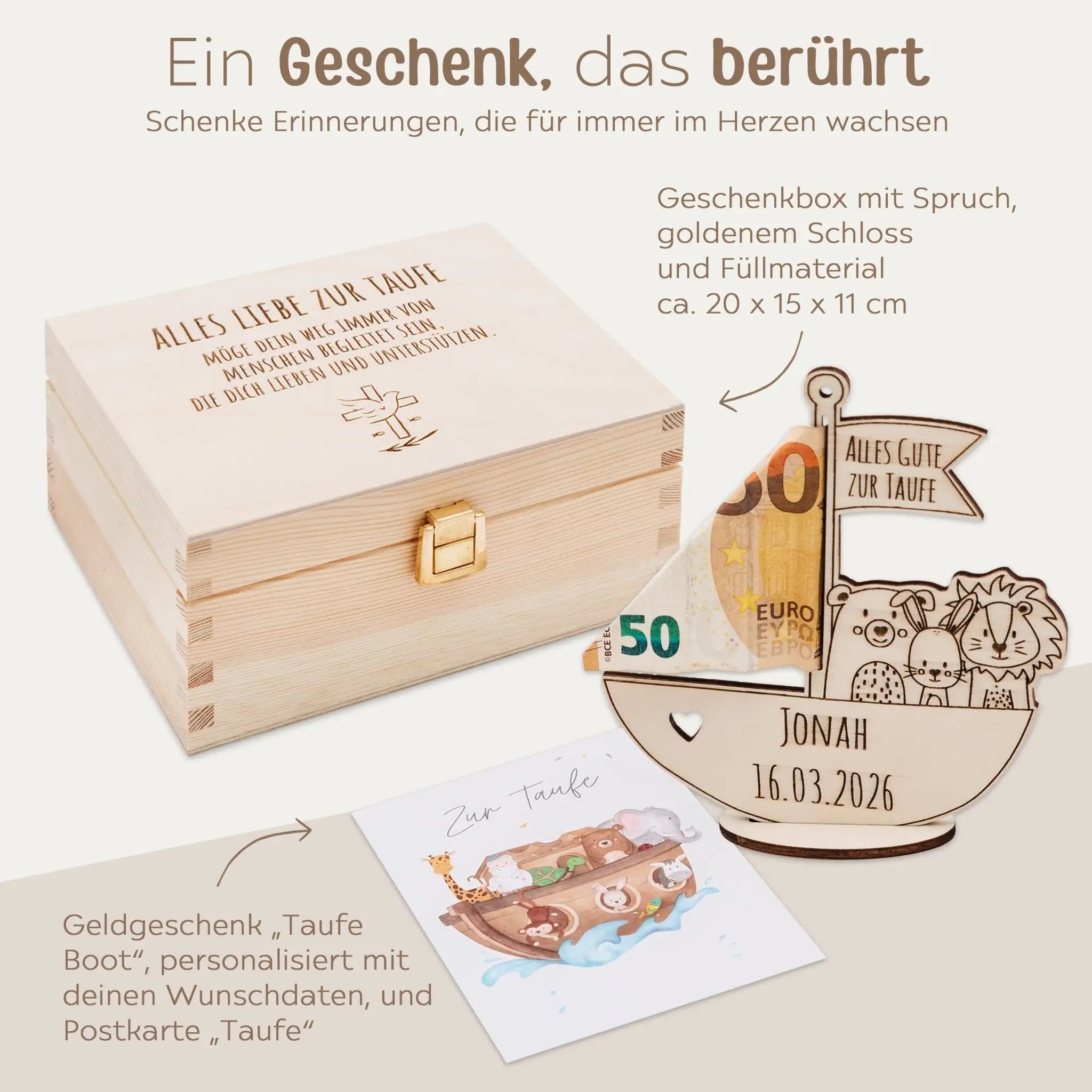 Geschenkbox Taufe - Arche Noah Geldgeschenk + Postkarte - wunderwunsch