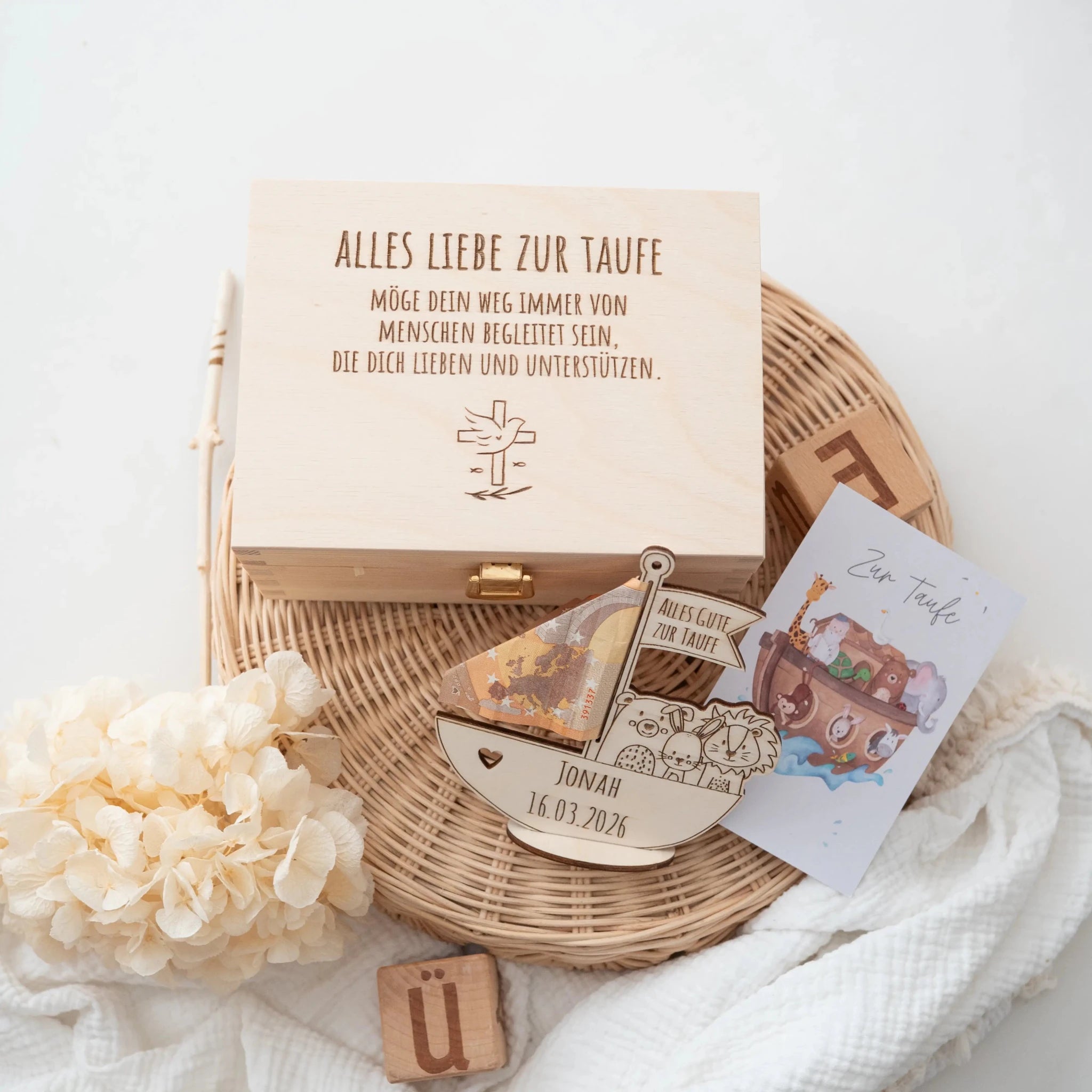 Geschenkbox Taufe - Arche Noah Geldgeschenk + Postkarte - wunderwunsch