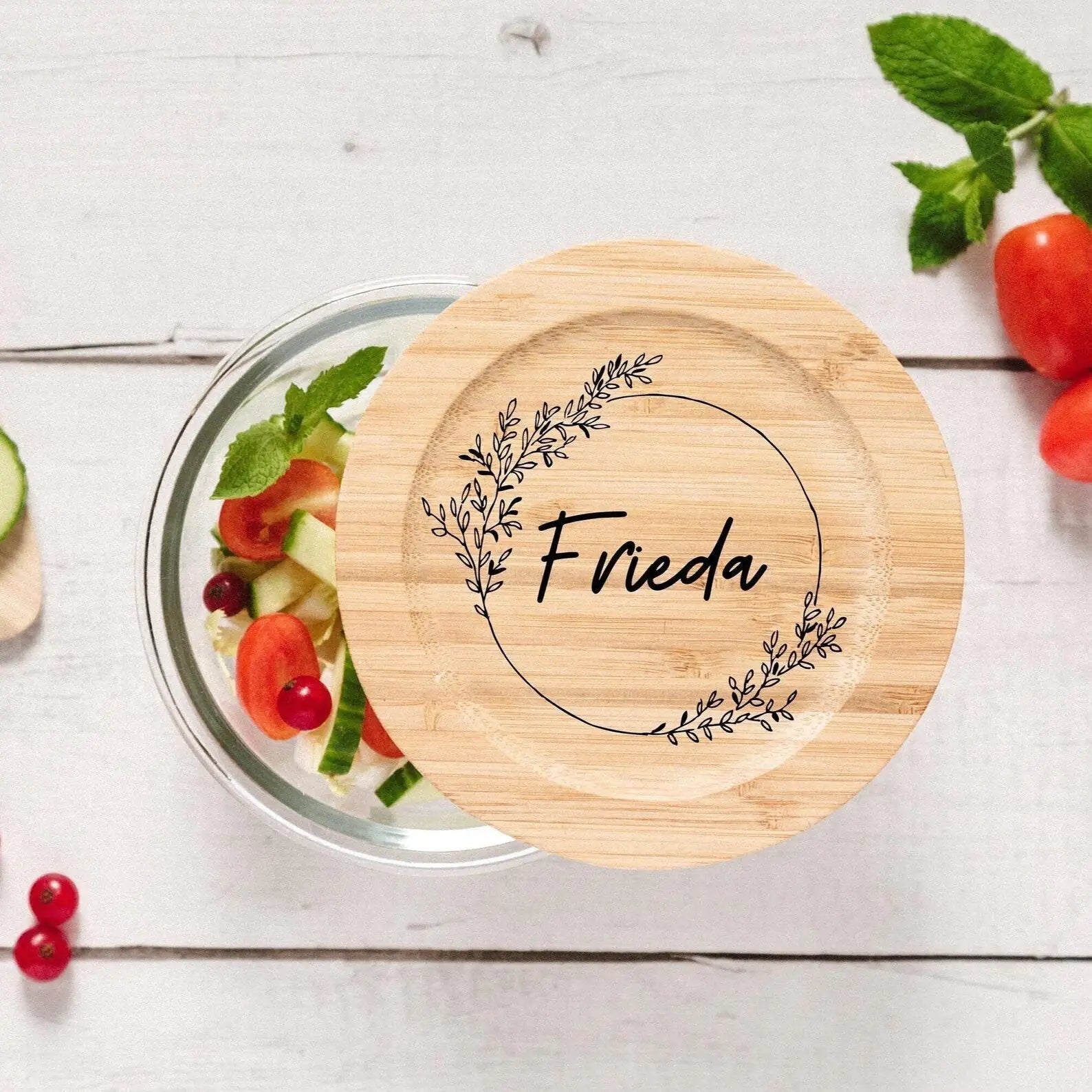 Glasdose personalisiert - Blumenkranz Gravur - wunderwunsch