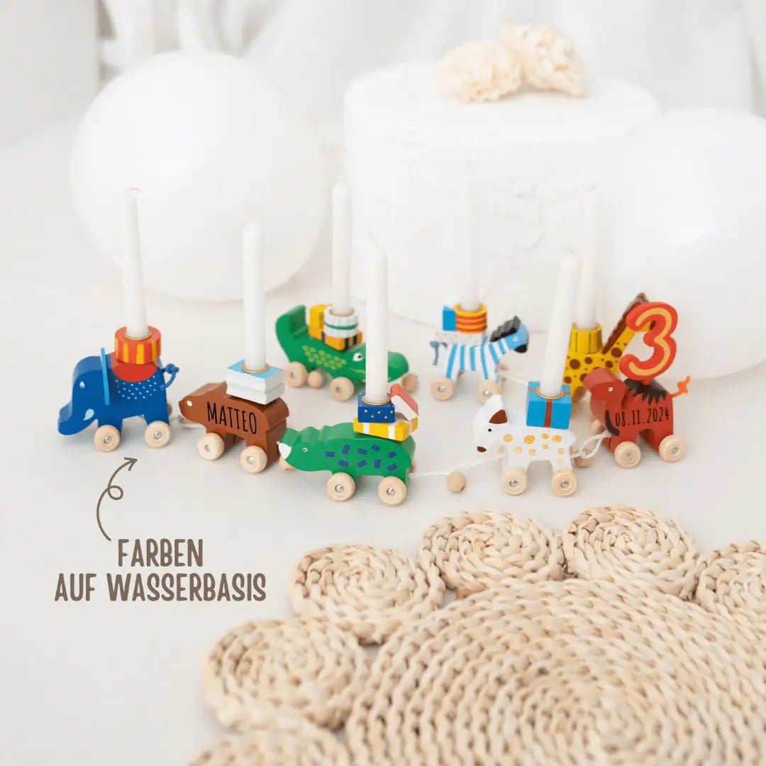 GOKI Geburtstagszug Tier Karawane personalisierbar - wunderwunsch