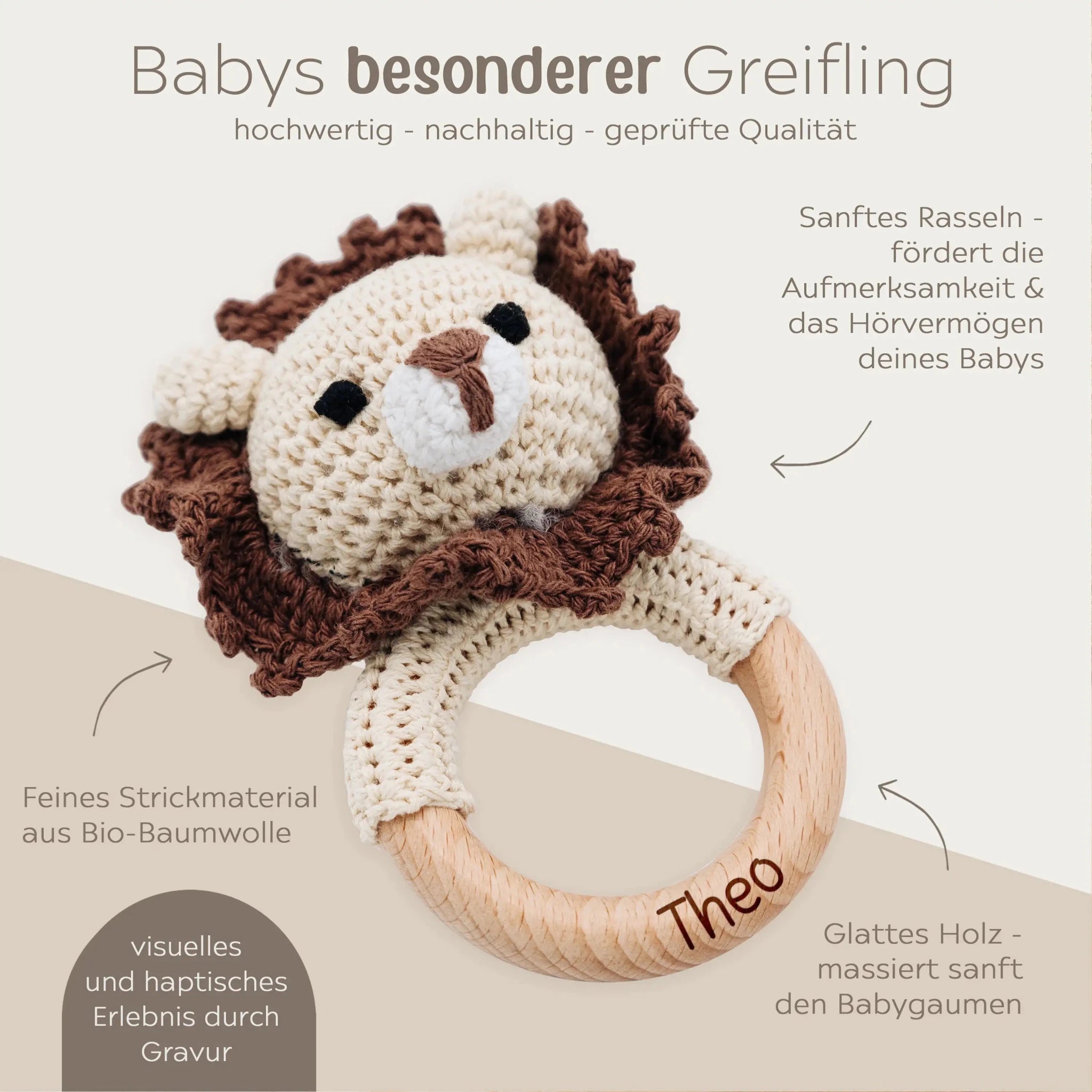Greifling Löwe dunkelbraun personalisiert - wunderwunsch