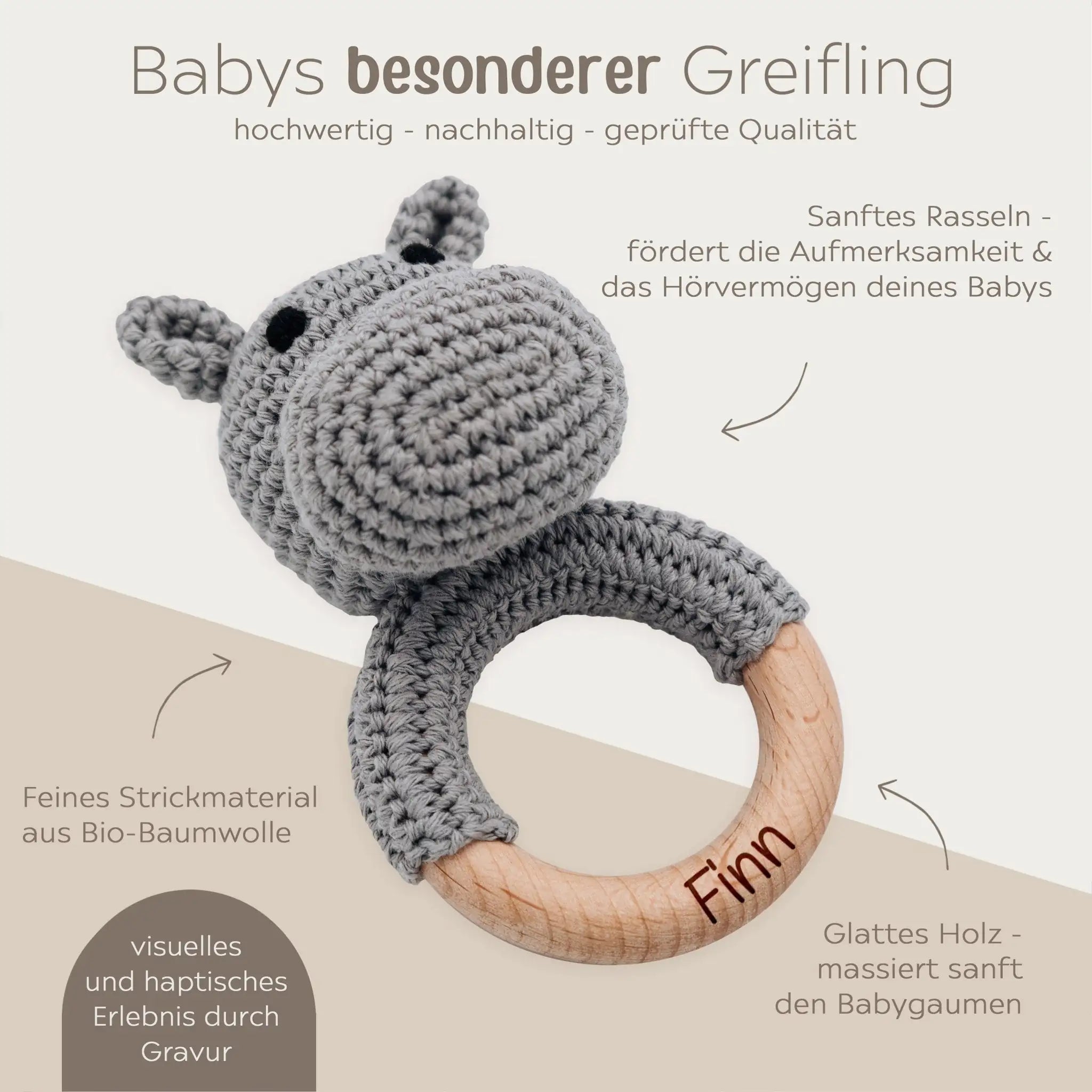 Greifling Nilpferd personalisiert - wunderwunsch