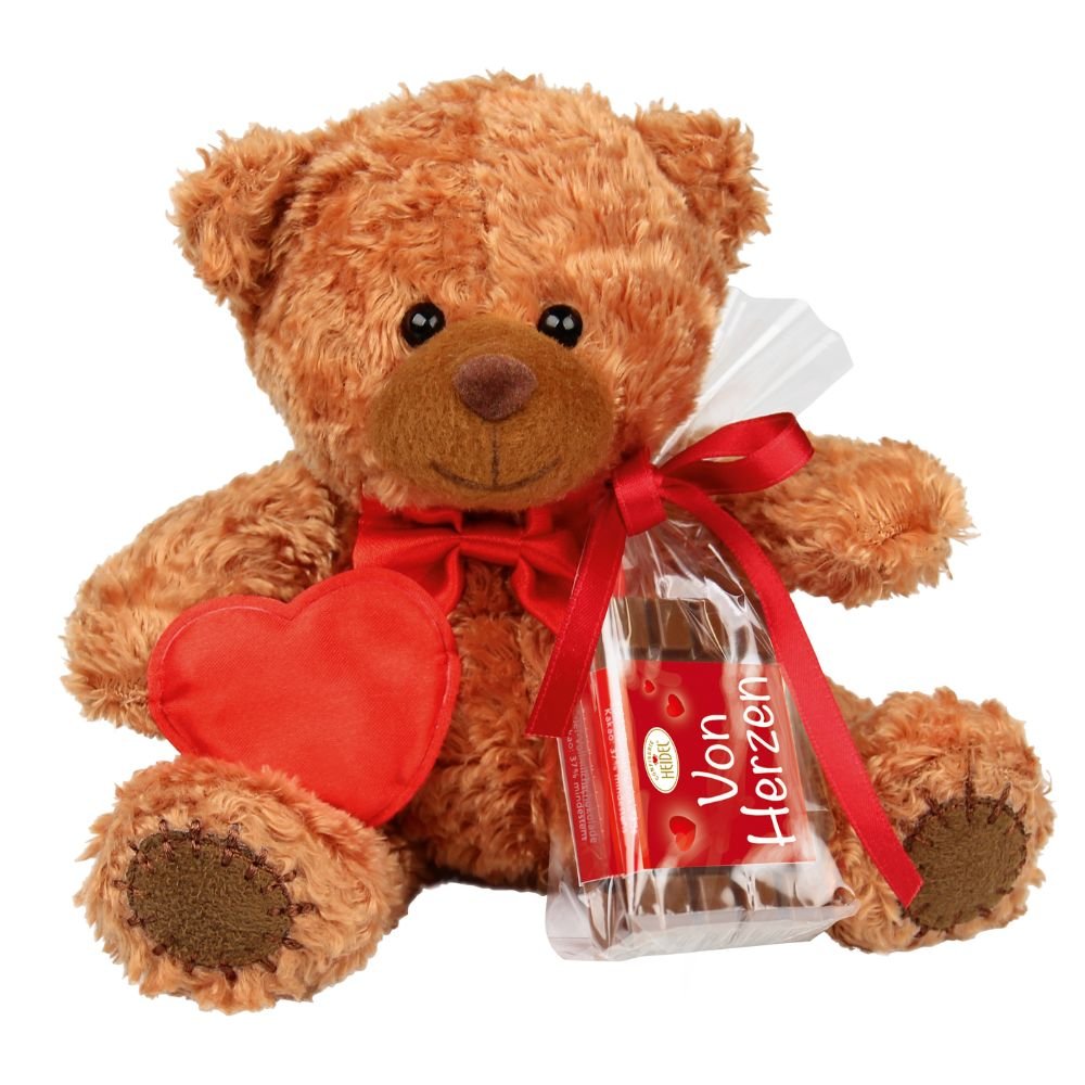 Heidel Teddybär mit Schoko-Täfelchen 20g - wunderwunsch