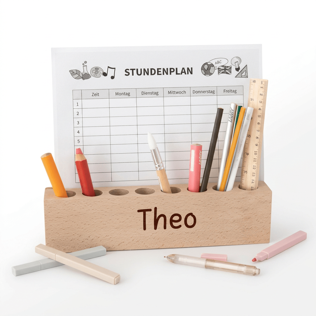Holz Schreibtisch Organizer mit Papierschlitz personalisierbar - wunderwunsch